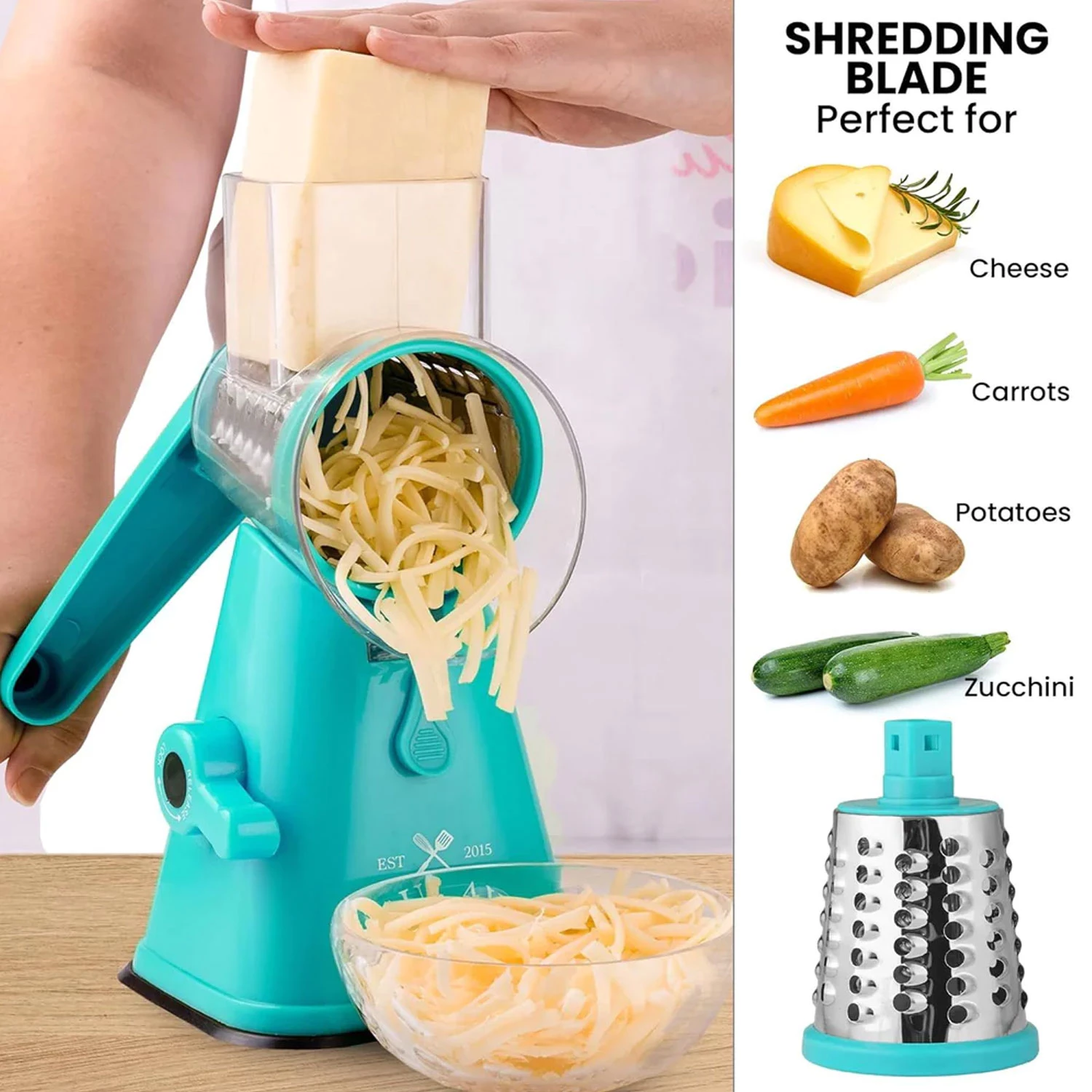 Manual Rotary Cheese Grater with Handle-3 Blades