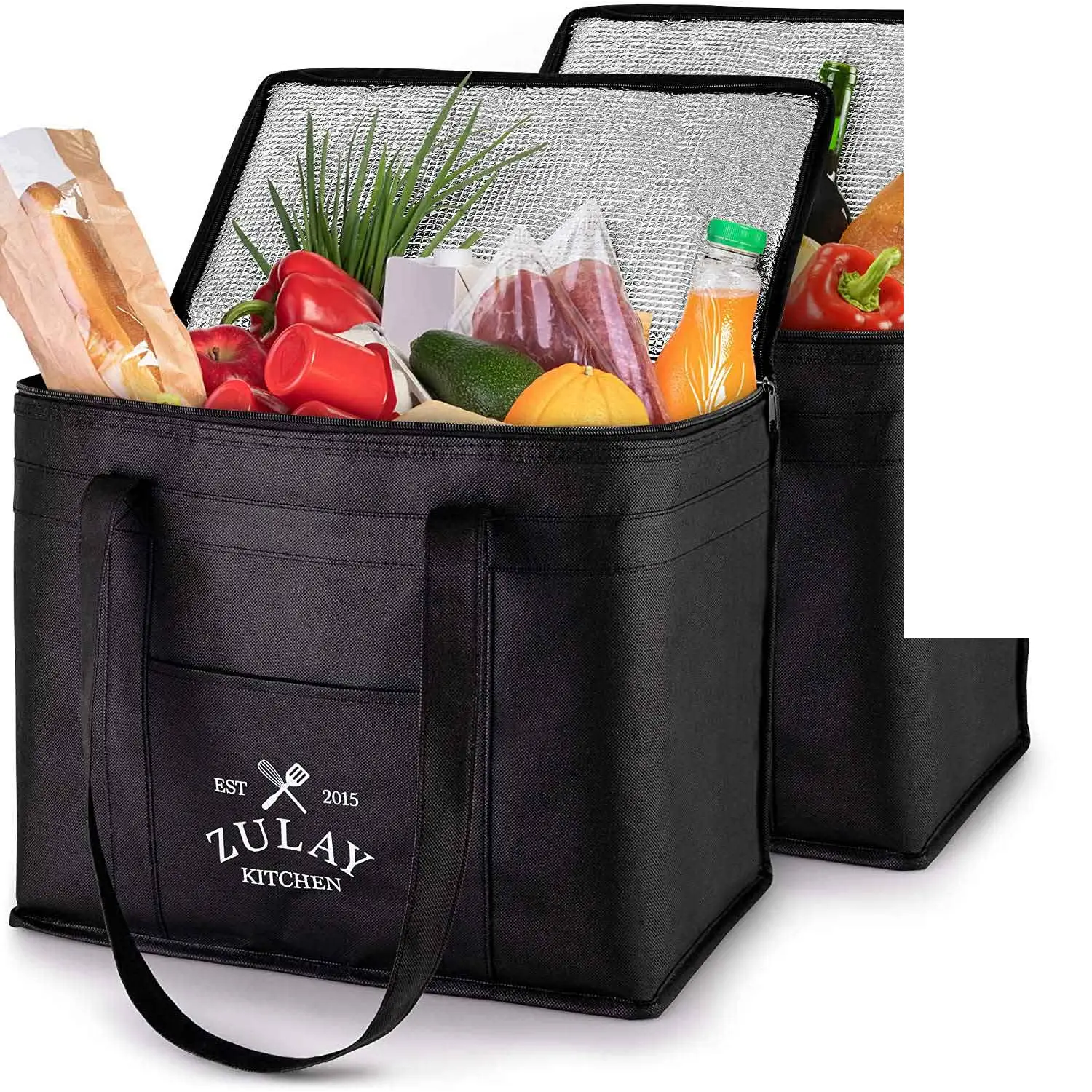 Zulay 2 Pack Large Insulated Bag - Reusable Heavy Duty Insulated Food Delivery Bag With Longer Handl