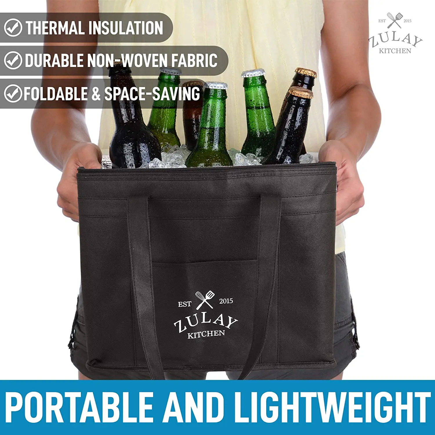 Zulay 2 Pack Large Insulated Bag - Reusable Heavy Duty Insulated Food Delivery Bag With Longer Handl