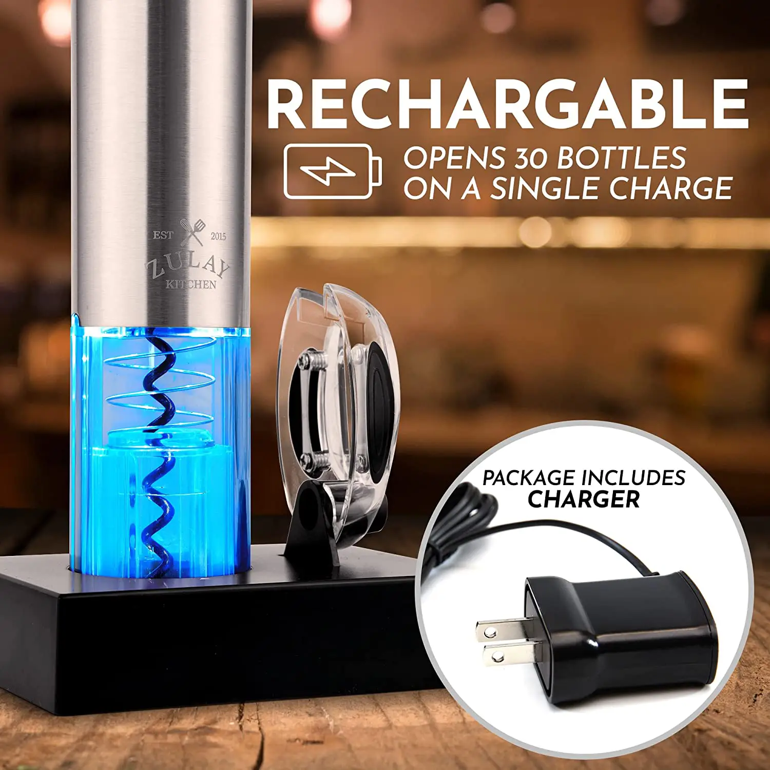 Zulay Electric Wine Opener With Charging Base and Foil Cutter