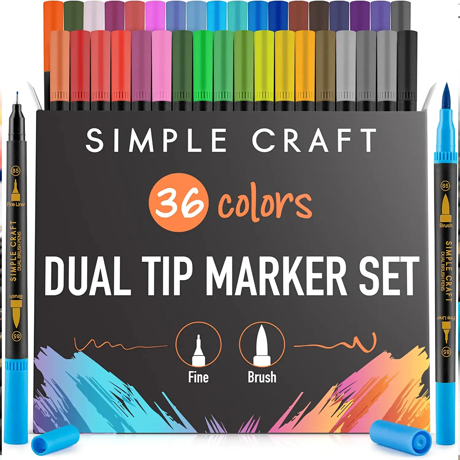 Simple Craft Colored Dual Tip Brush Pens - 36 Colors