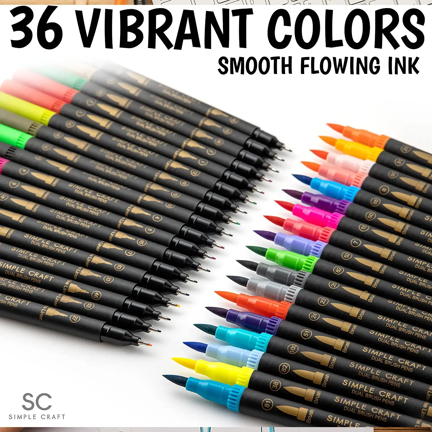 Simple Craft Colored Dual Tip Brush Pens - 36 Colors