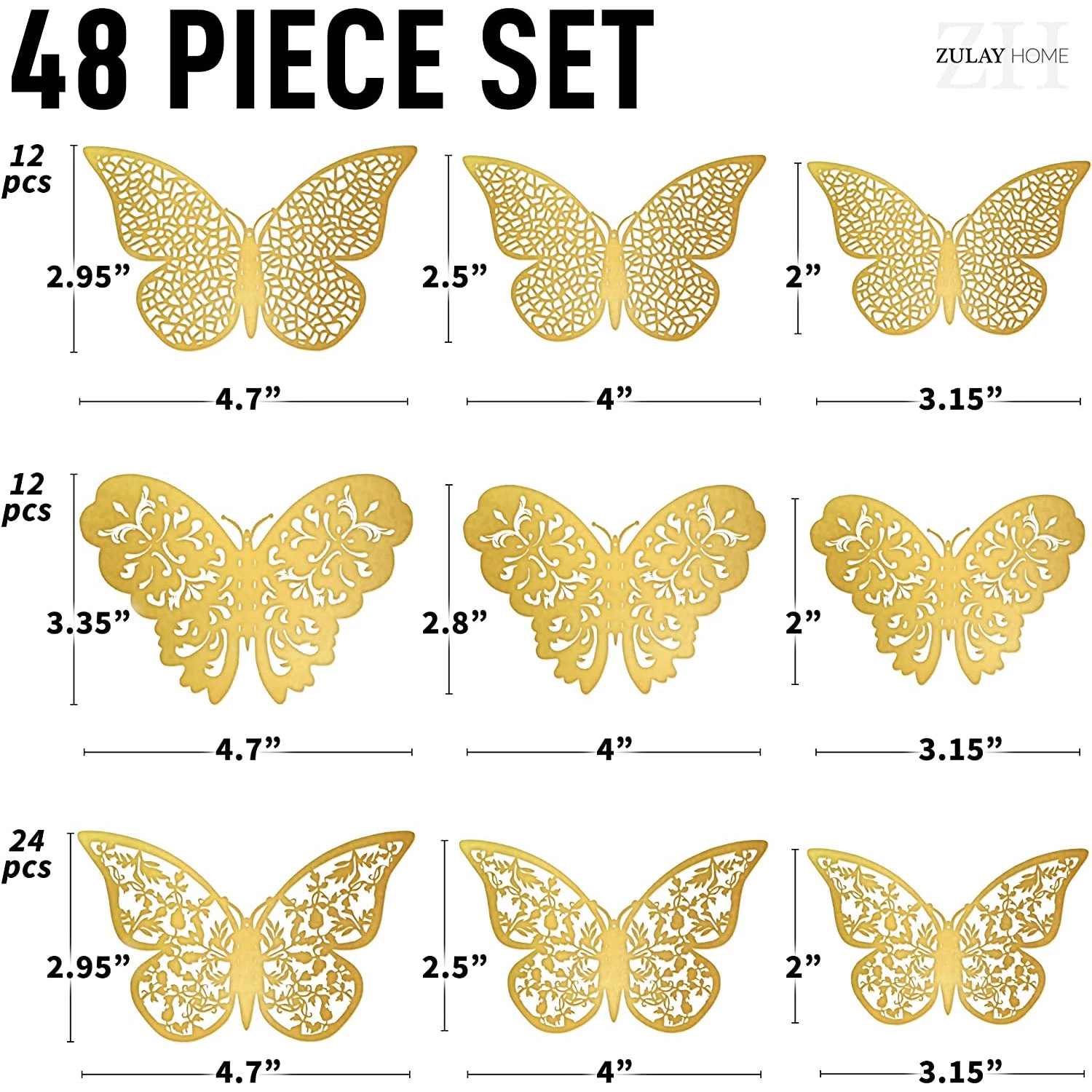 Zulay Home 3D Butterfly Wall Decor - 24pcs Butterfly Decor with 3 Different Sizes