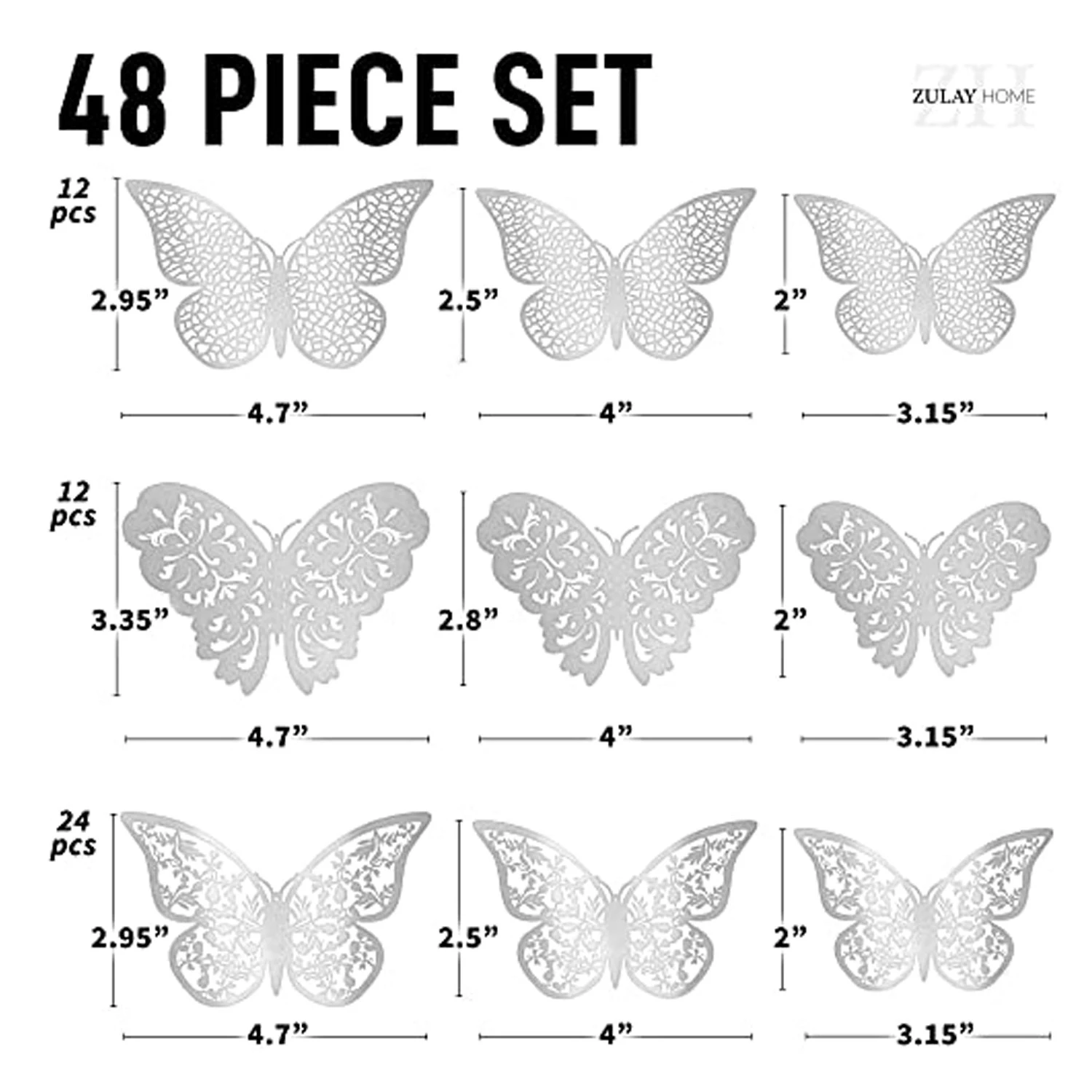 Zulay Home 3D Butterfly Wall Decor - 24pcs Butterfly Decor with 3 Different Sizes