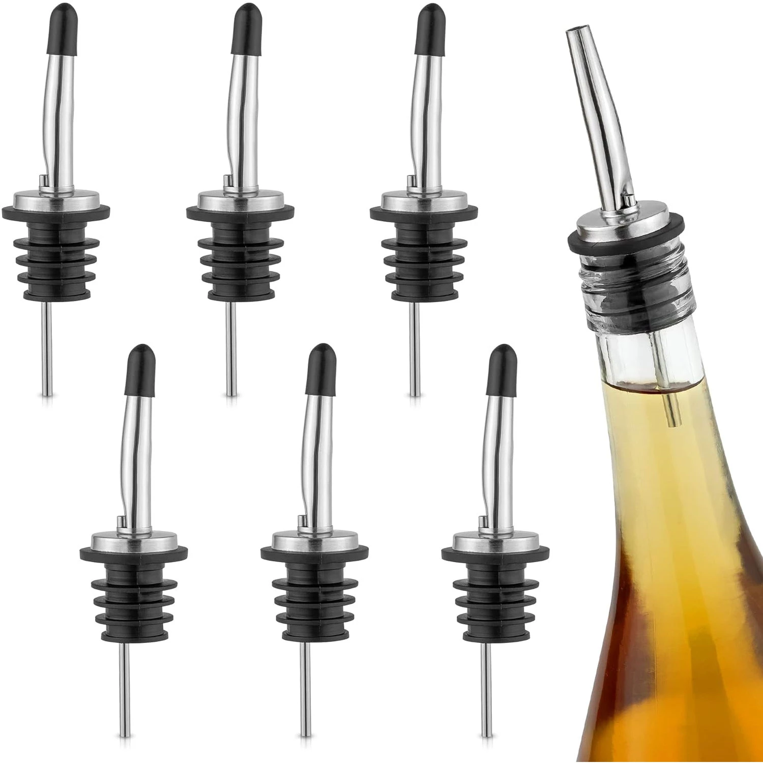 Zulay Stainless Steel Liquor Pourers with Rubber Dust Caps