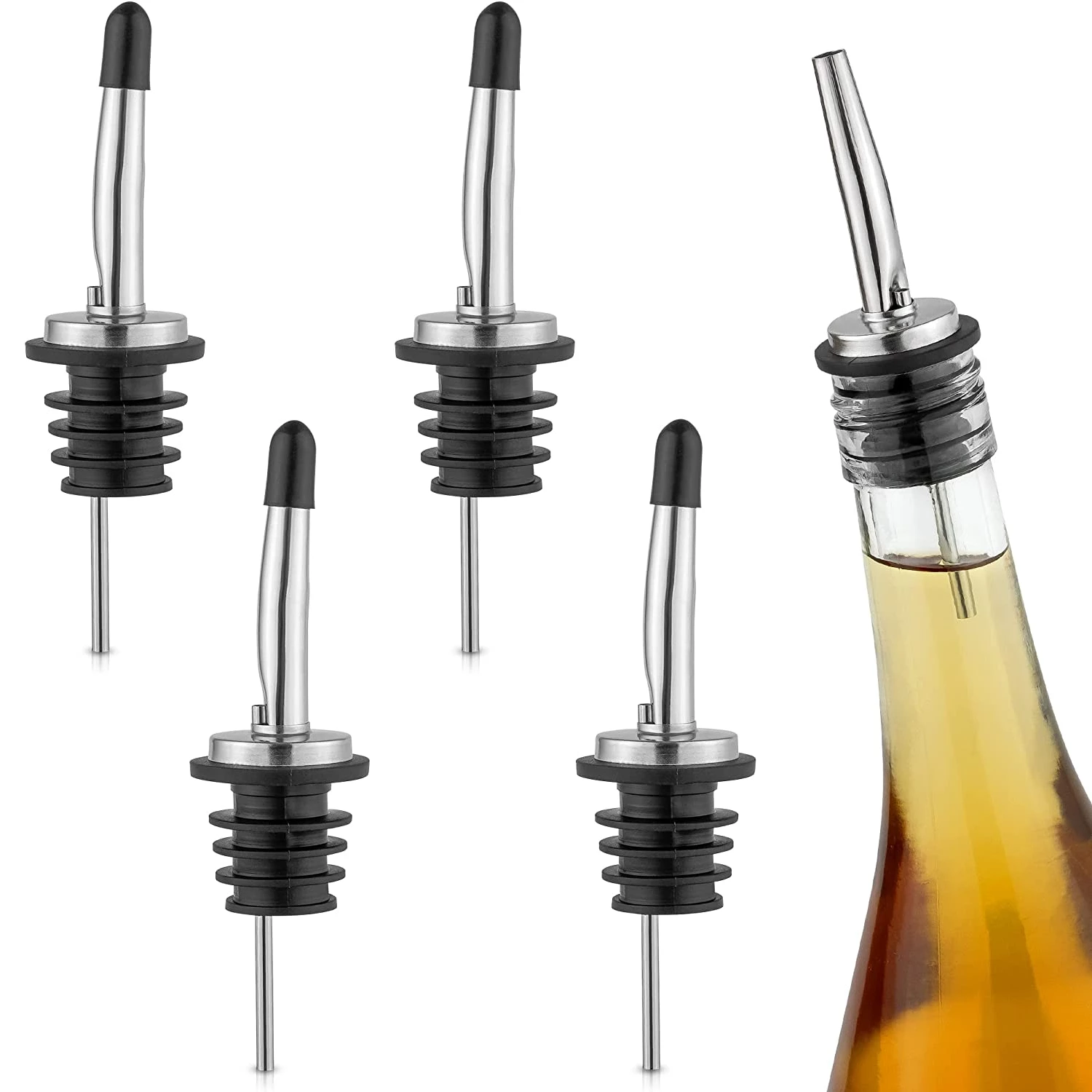 Zulay Stainless Steel Liquor Pourers with Rubber Dust Caps