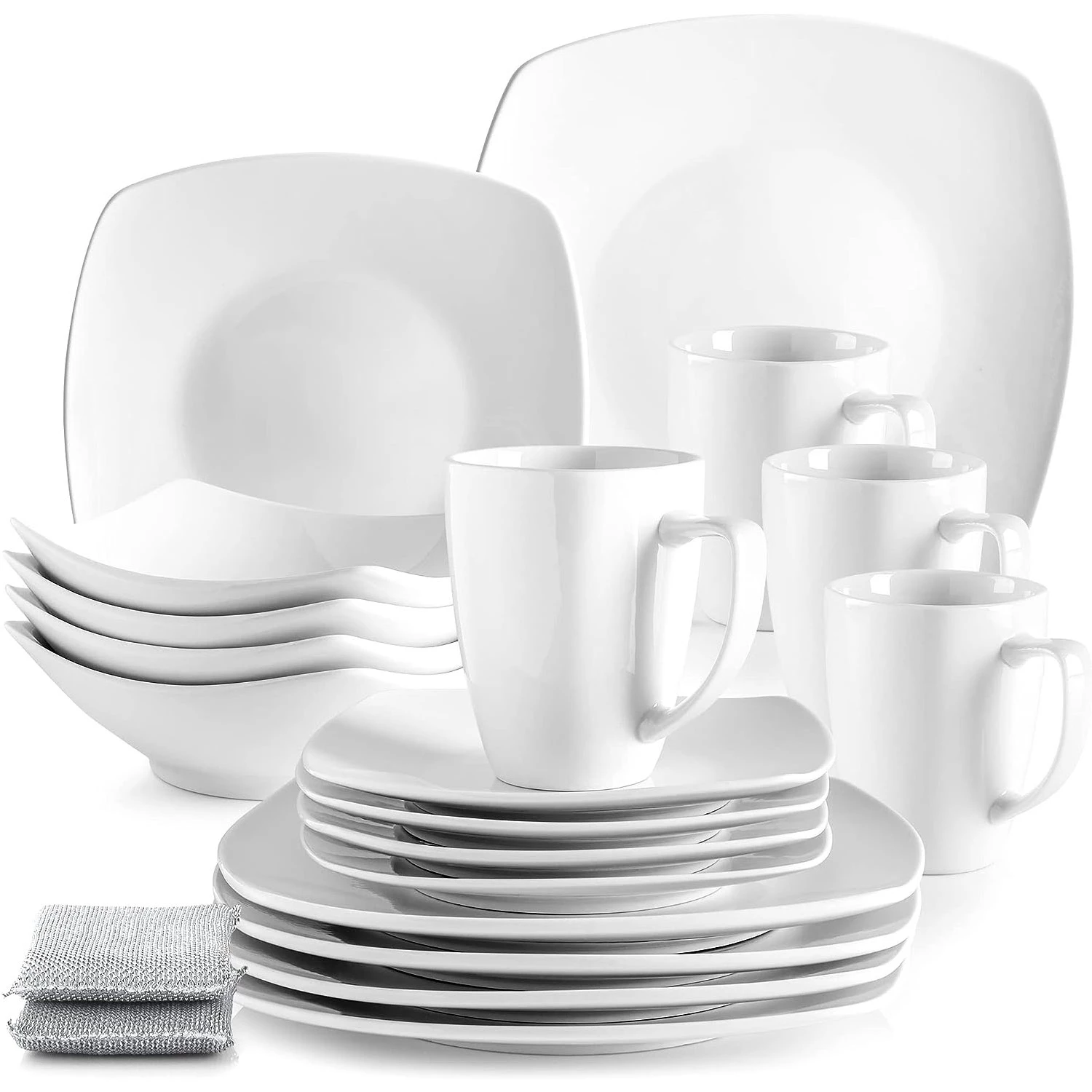 Zulay 16 Piece Dinnerware Sets - Porcelain White Plates and Bowls Sets - Premium Dish Set