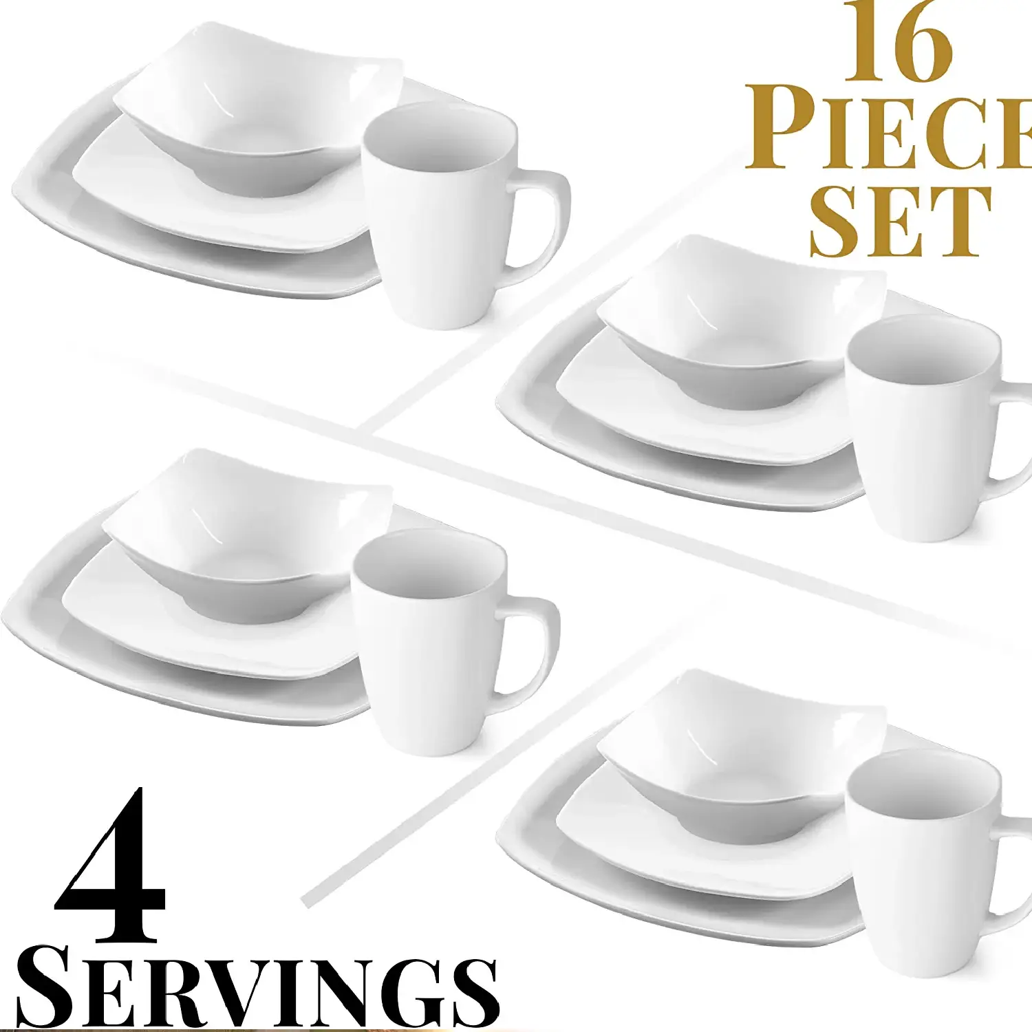 Zulay 16 Piece Dinnerware Sets - Porcelain White Plates and Bowls Sets - Premium Dish Set