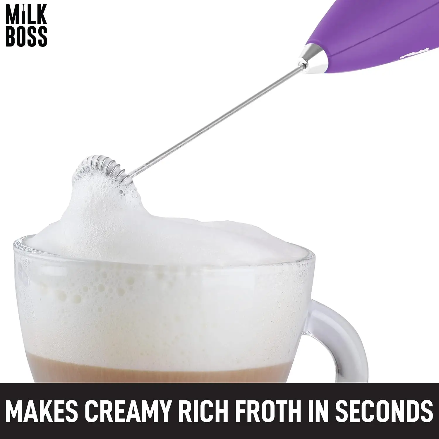 Milk Frother With Holster Stand -  Super Instant Electric Foam Maker With Stainless Steel