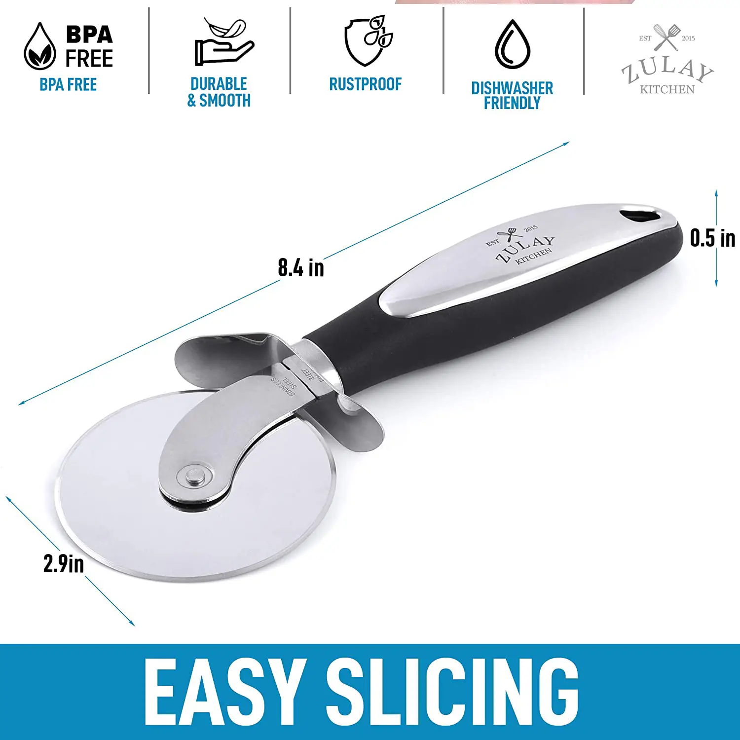 Pizza Cutter Wheel With Non Slip Ergonomic Handle