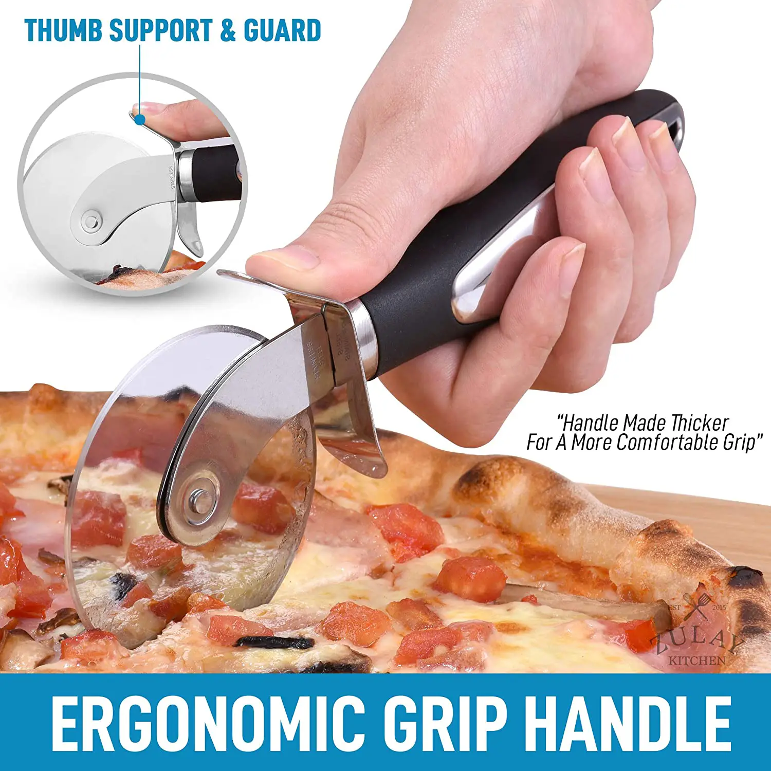 Pizza Cutter Wheel With Non Slip Ergonomic Handle