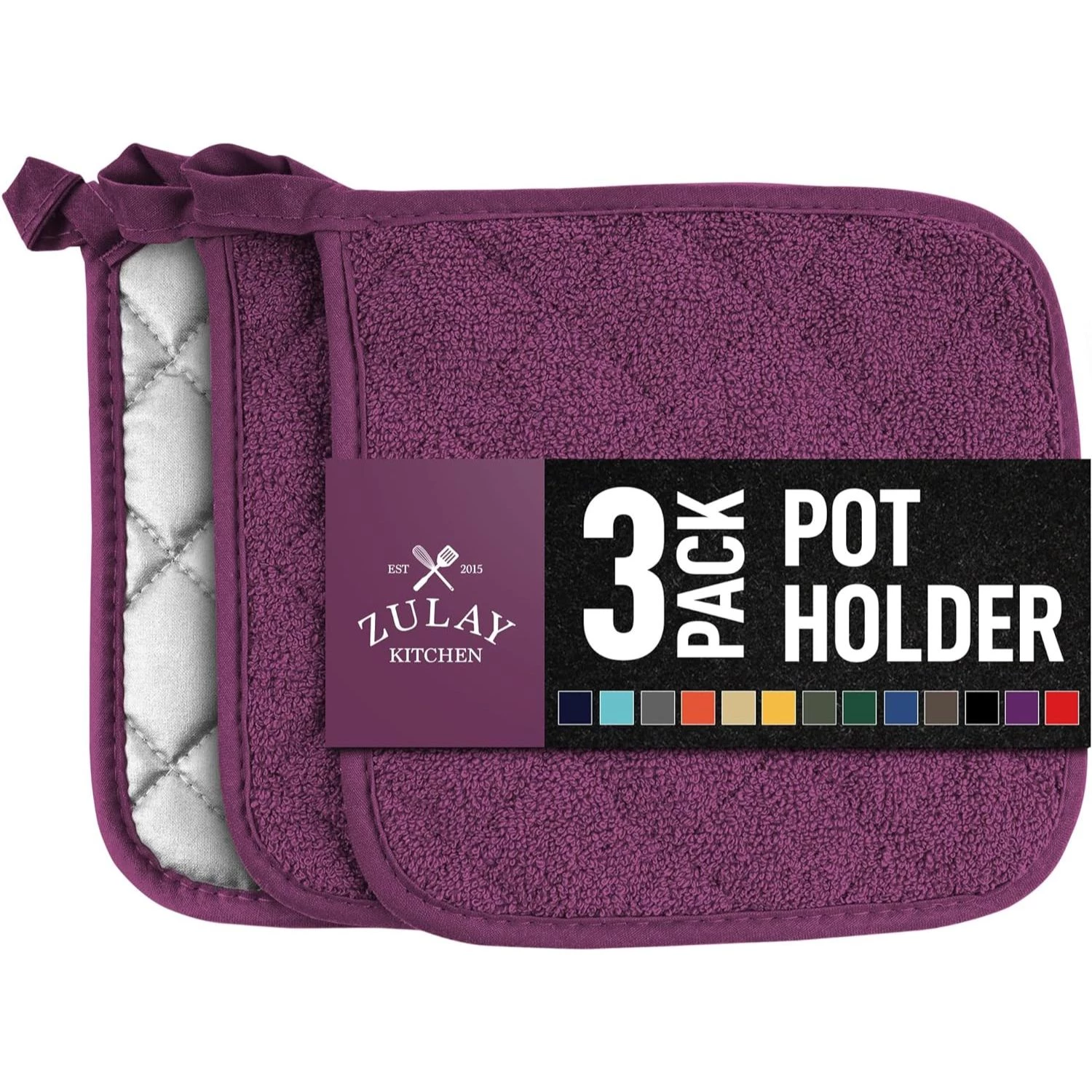 Zulay 3-Pack Heat Resistant Cotton Kitchen Pot Holders