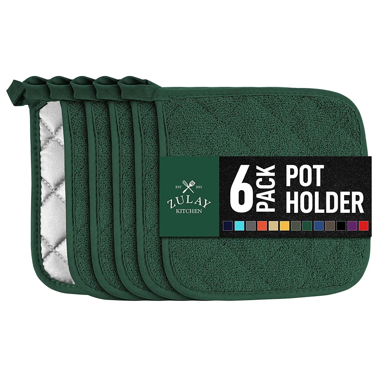 Zulay 6-Pack Pot Holders for Kitchen Heat Resistant Cotton