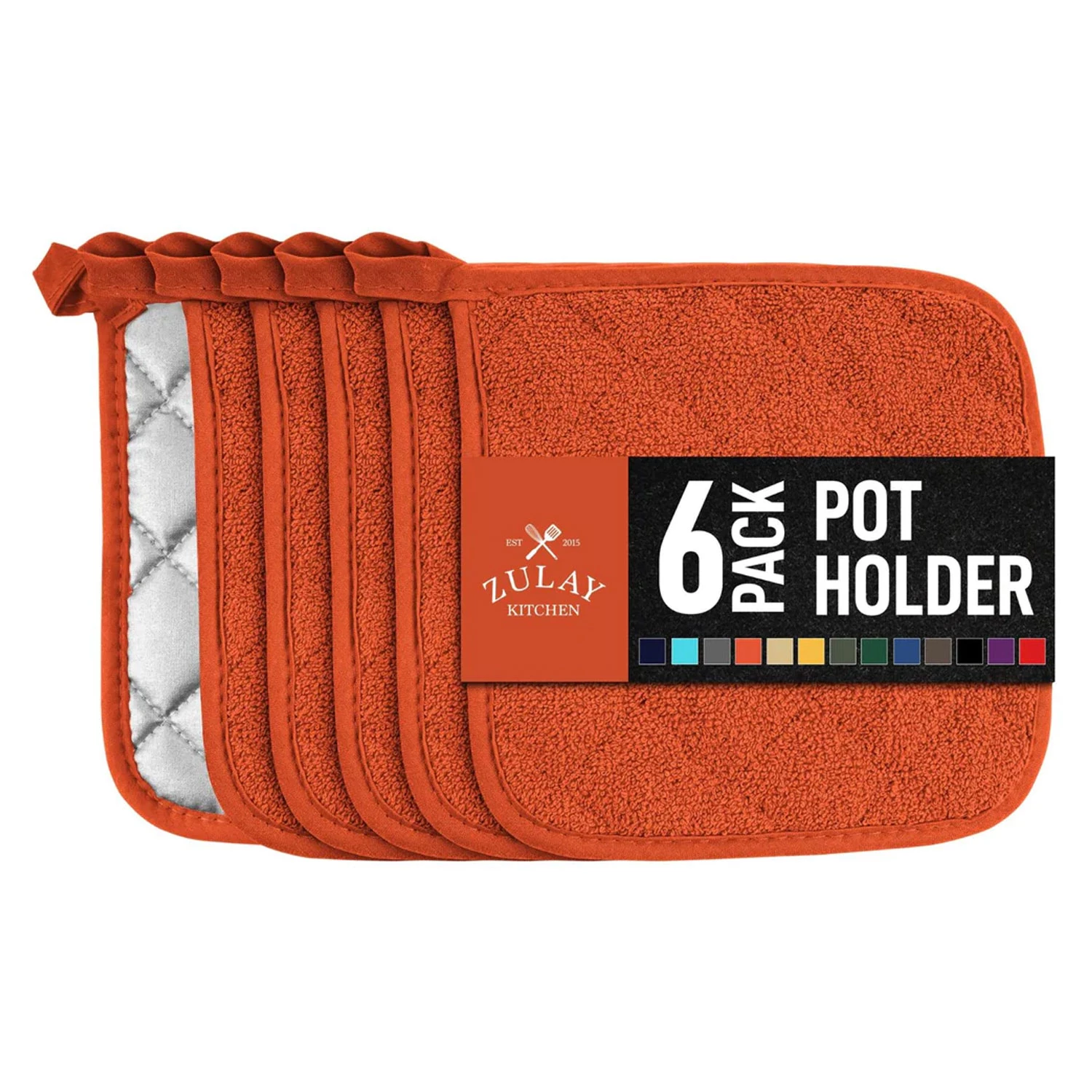 Zulay 6-Pack Pot Holders for Kitchen Heat Resistant Cotton