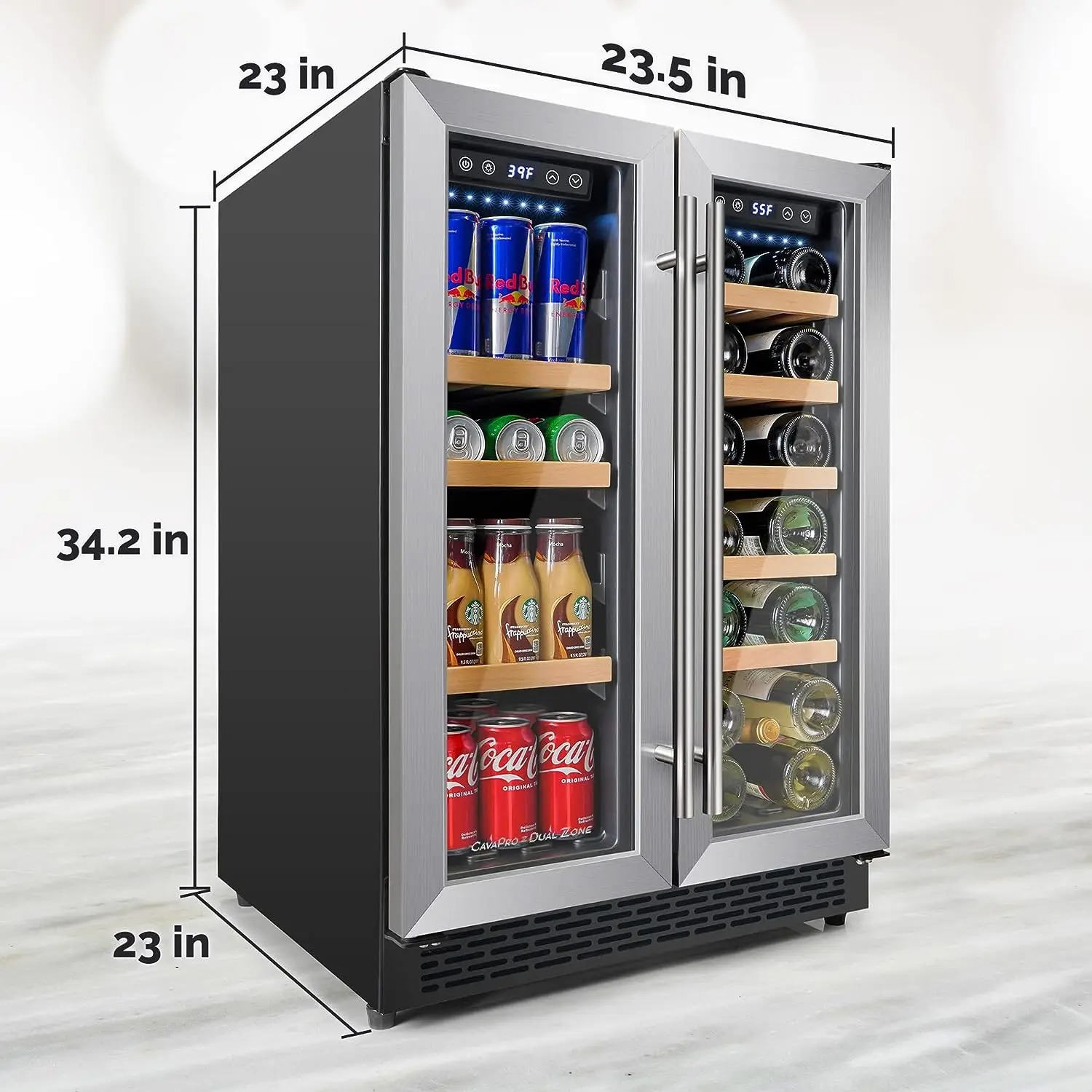 Zulay  Dual Zone Wine Cooler Refrigerator - Stainless Steel Beverage Refrigerator with Glass