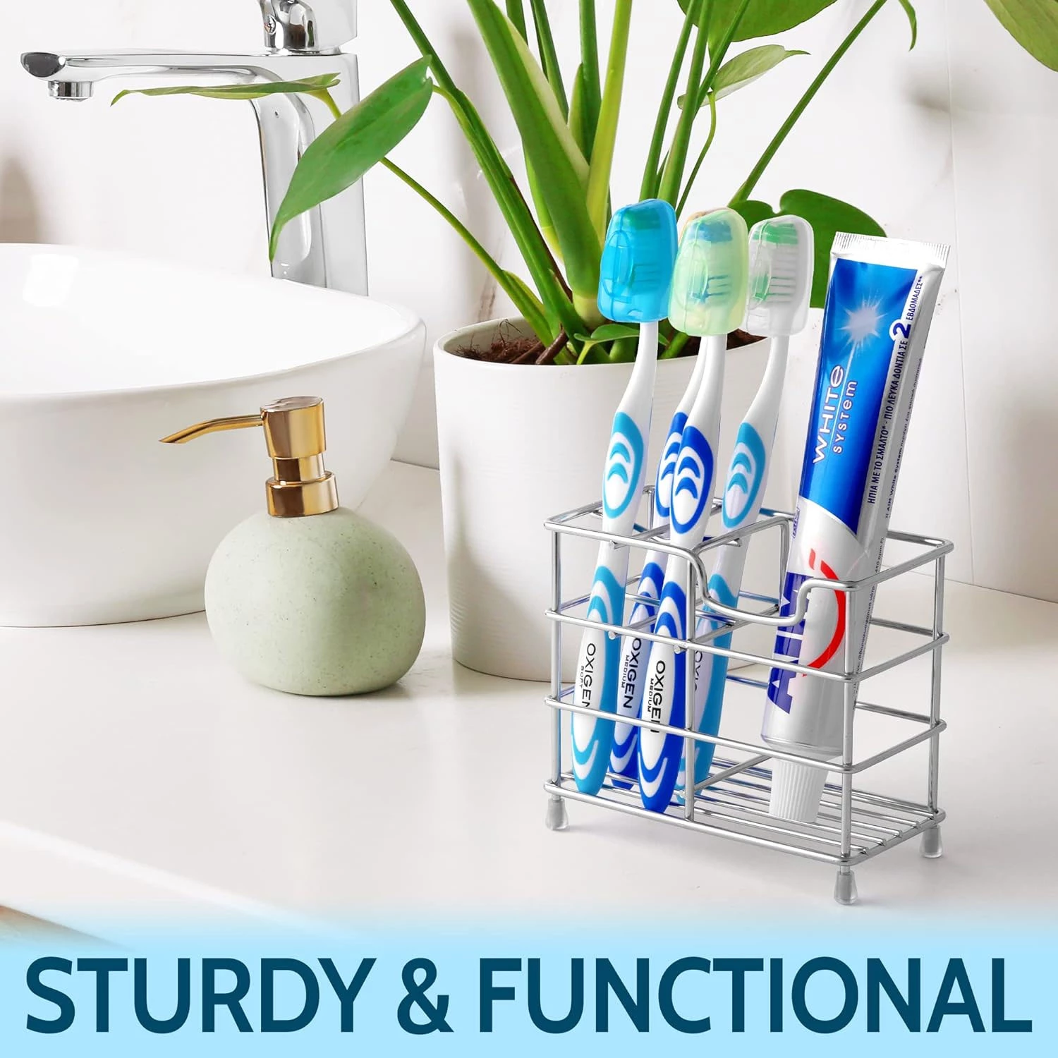 ZH Toothpaste and Toothbrush Holder - Stainless Steel