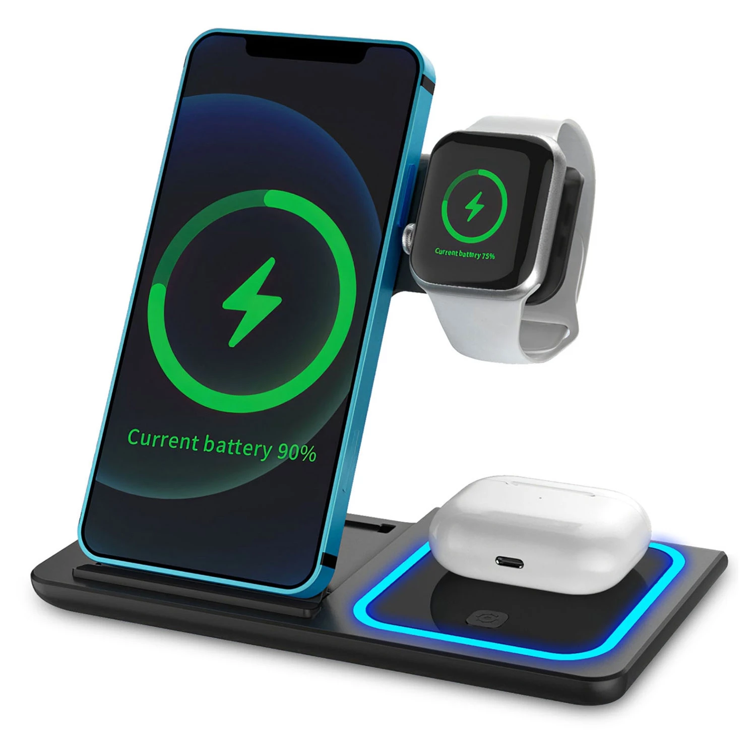Foldable 3-in-1 Wireless Charger: Fast Charging Stand for iPhone 13/12/11 Pro, Samsung S22/S21, Qi-e