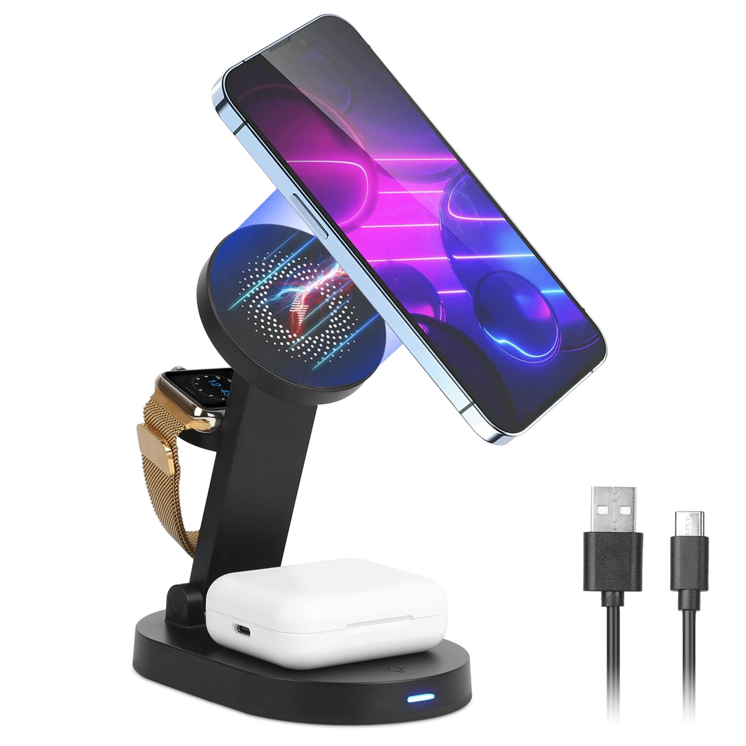 4-in-1 Magnetic Wireless Charger: 15W Fast Charging Stand for iPhone 13/12 Pro Max, iWatch, AirPods