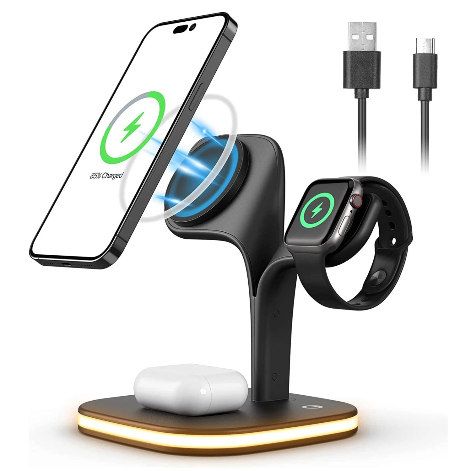 4-in-1 Magnetic Wireless Charger: 15W Fast Charging Stand for iPhone 14/13/12 Pro Max, iWatch 7/6/5 