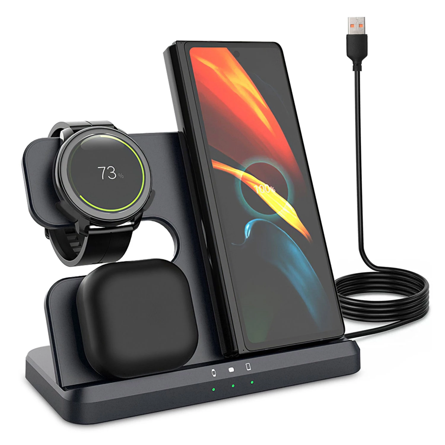 3-in-1 Wireless Charger for Qi Phones, Earphones & Watches - Fast Charging Station for iPhone