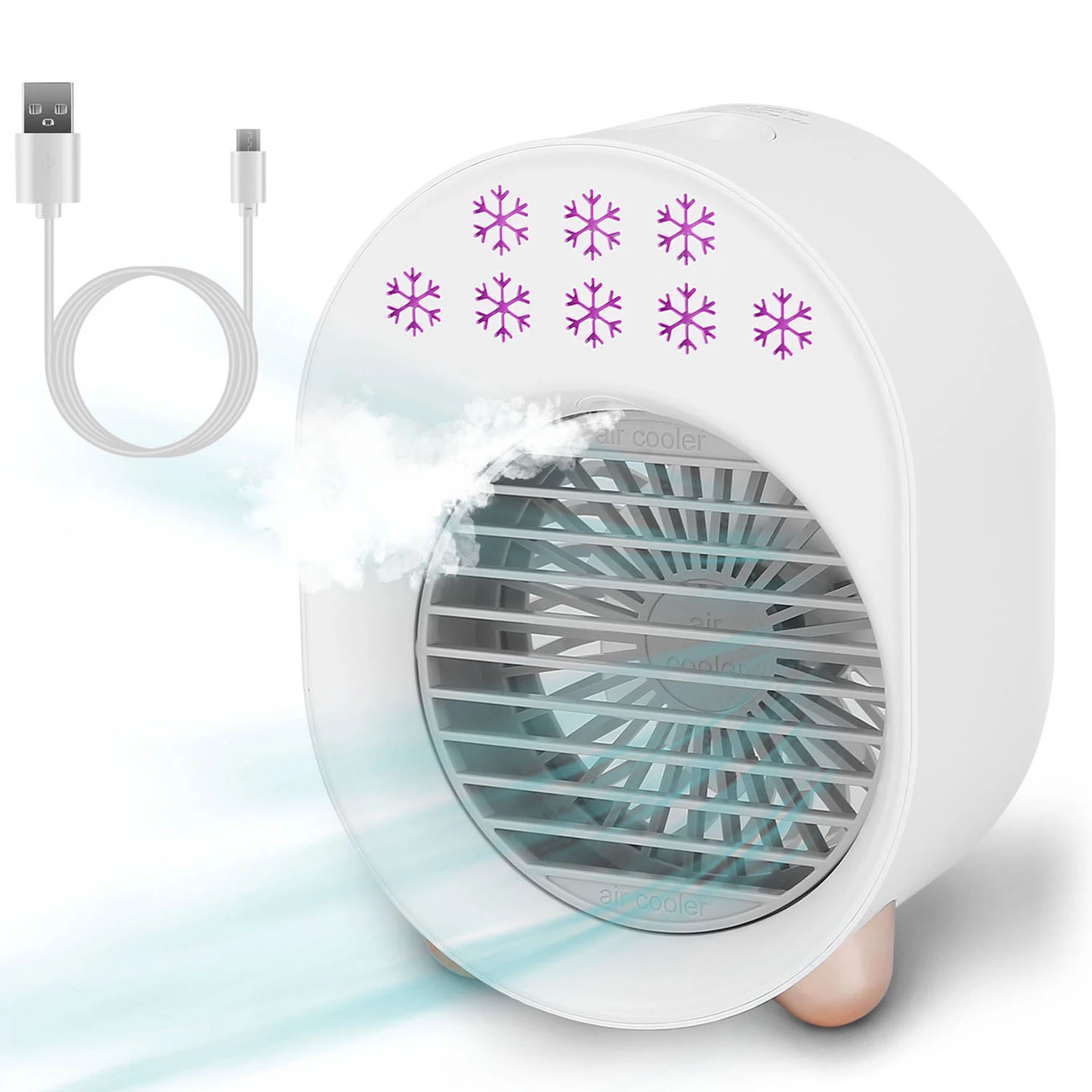 Portable Mini Desktop Air Conditioner Fan - 4-in-1 Cooling Pack, USB Rechargeable, 3 Wind Modes