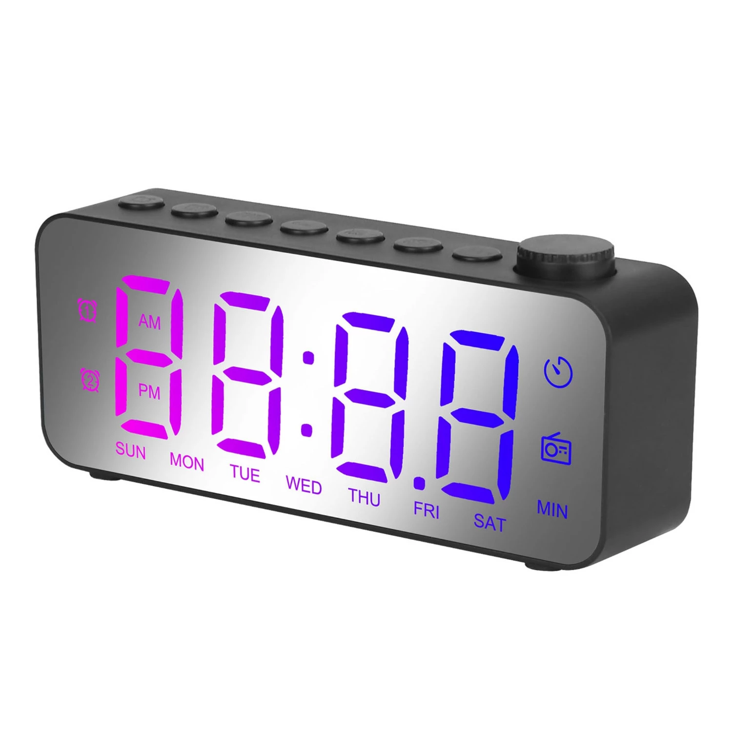 RGB LED Digital Alarm Clock - 8 Alarm Sounds, 8 Font Colors, 16 Volumes, 5 Dimmer Modes, 3 Alarm Set