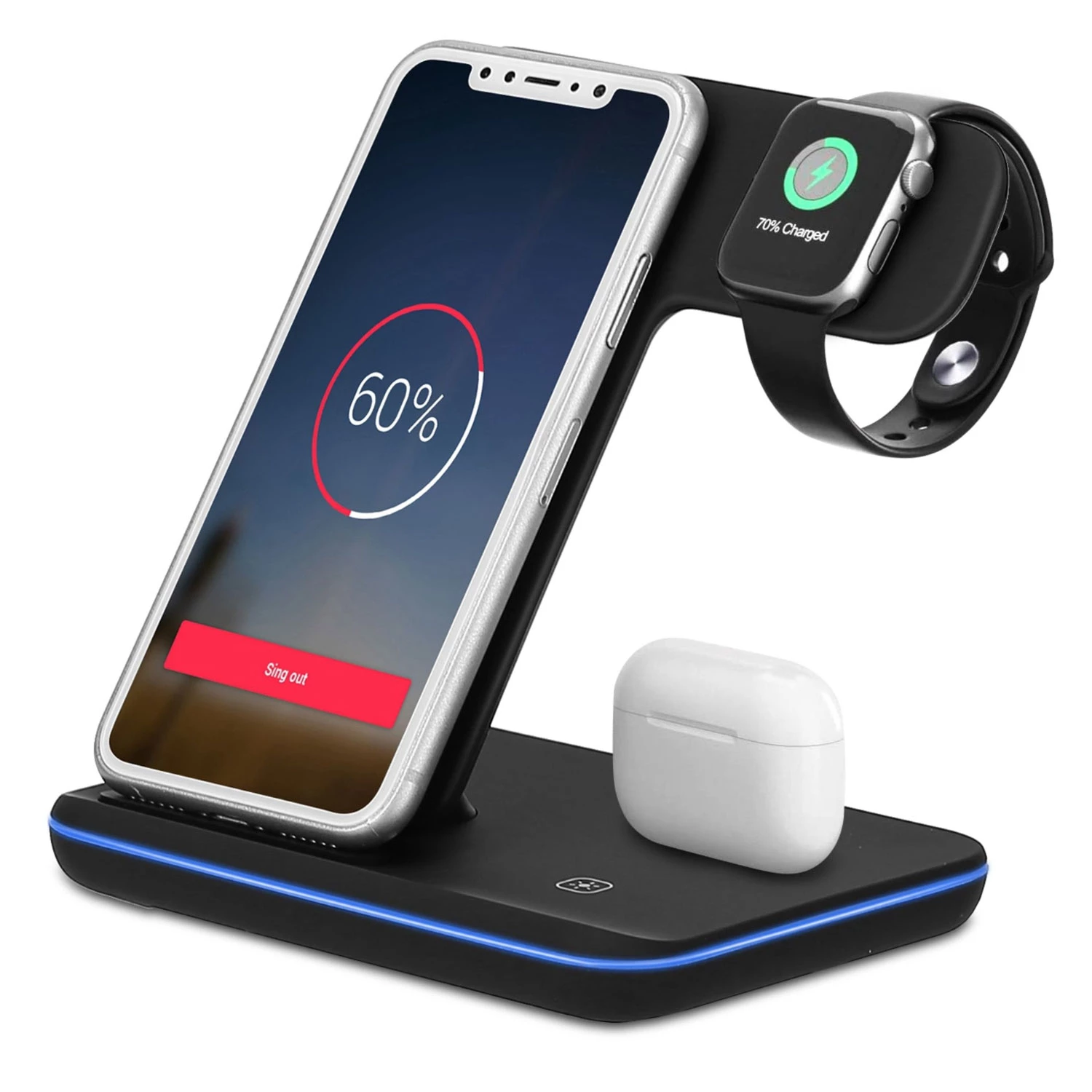 3-in-1 Wireless Charger Stand: Fast Charging Station for iWatch, AirPods, iPhone - 15W