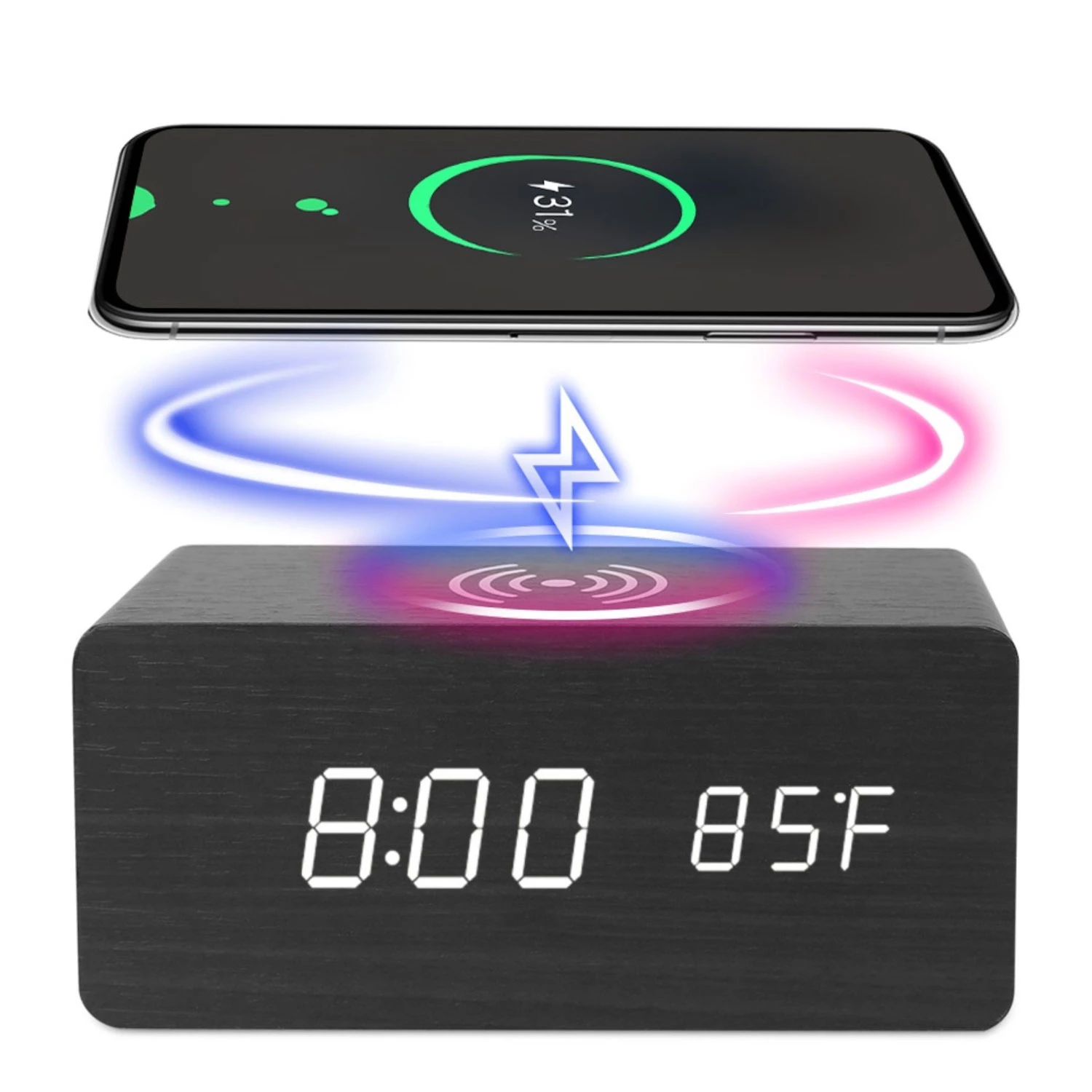 Wireless Charger Alarm Clock with Voice Control And Temperature Display