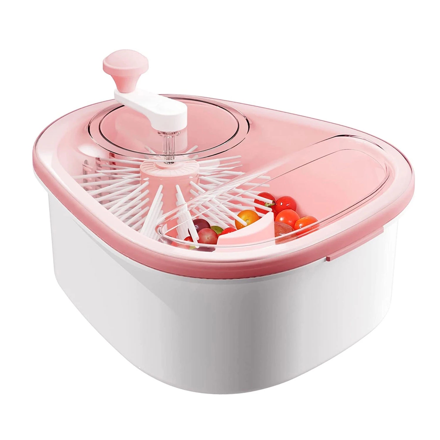 Salad Spinner with Brush - Hand Crank Fruit & Vegetable Cleaning Device - Kitchen Gadget