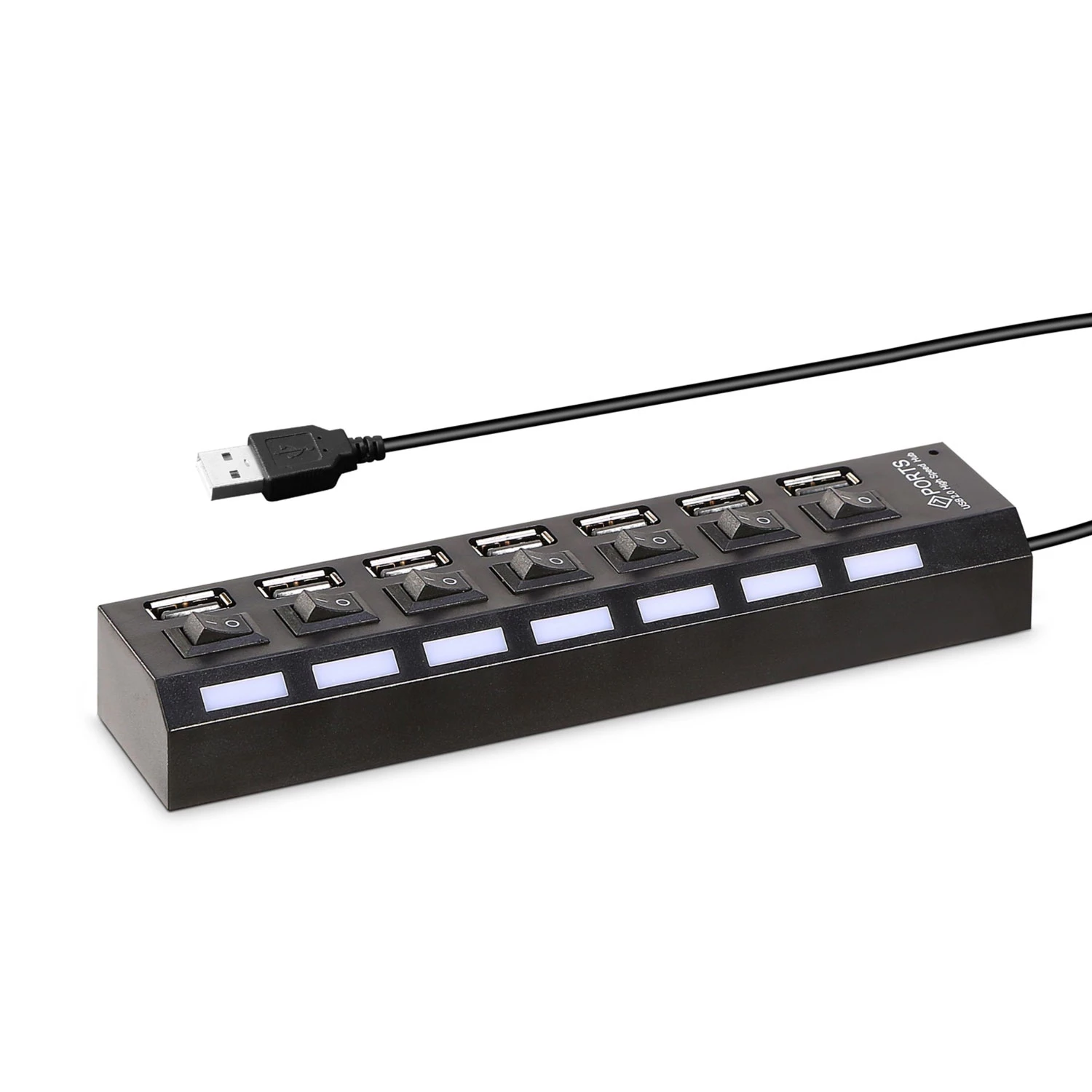 7 Port USB 2.0 Hub - High Speed Multiport with Individual Switches and LEDs
