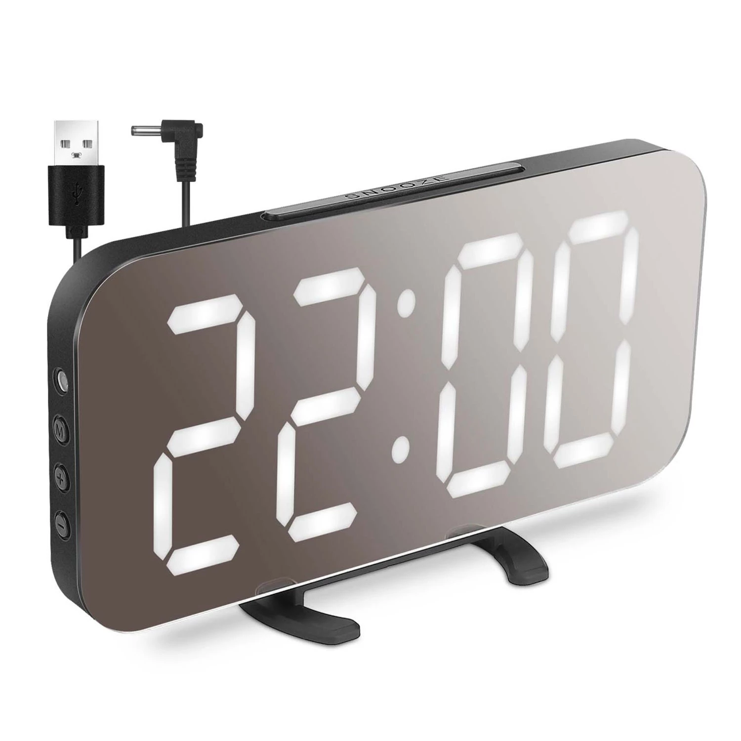 LED Mirror Alarm Clock - Dimmable Night Light, Dual USB Ports, Modern Home Decor