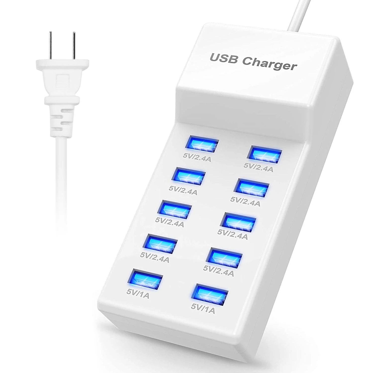 10-Port USB Charging Hub: Fast Charge Power Adapter for Phone & Tablet