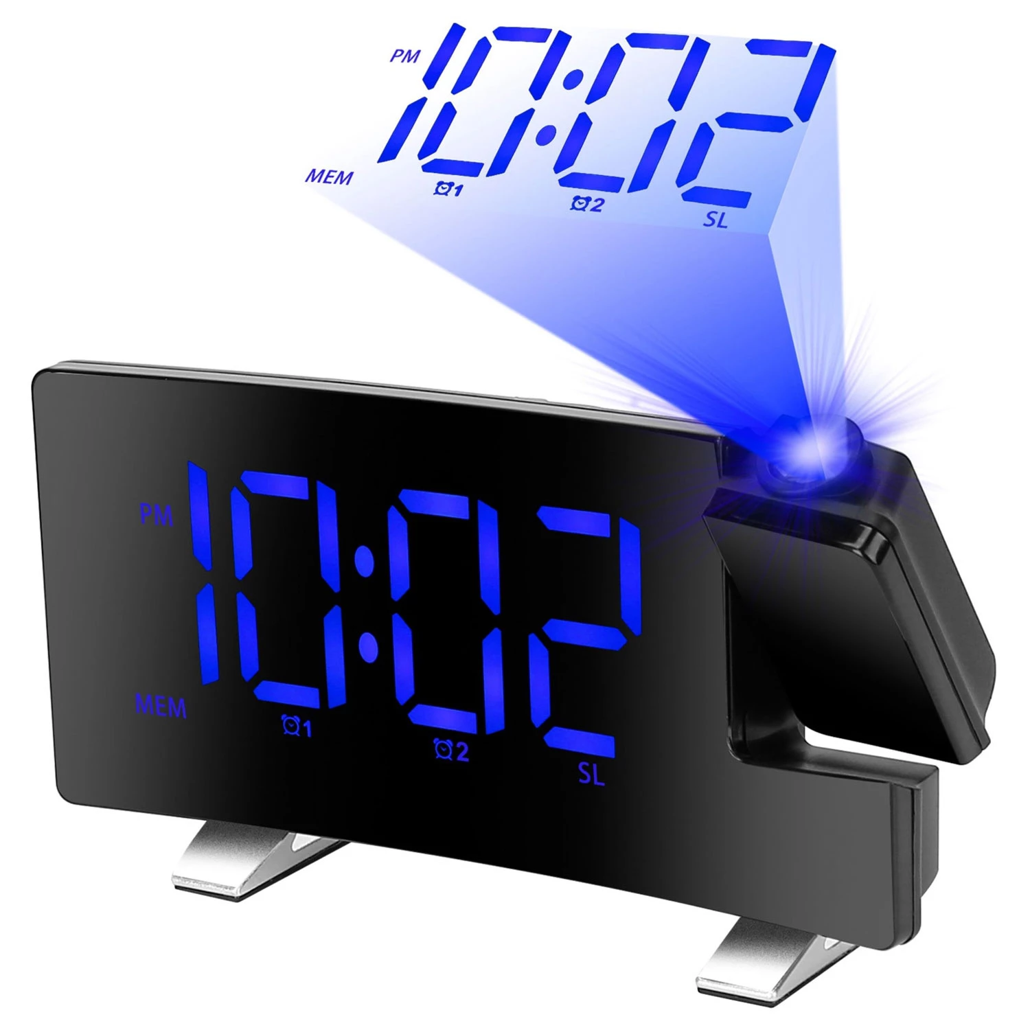 Curved-Screen Projection Alarm Clock: Dual Alarms, USB Charging, 4 Dimmer, 180° Rotation