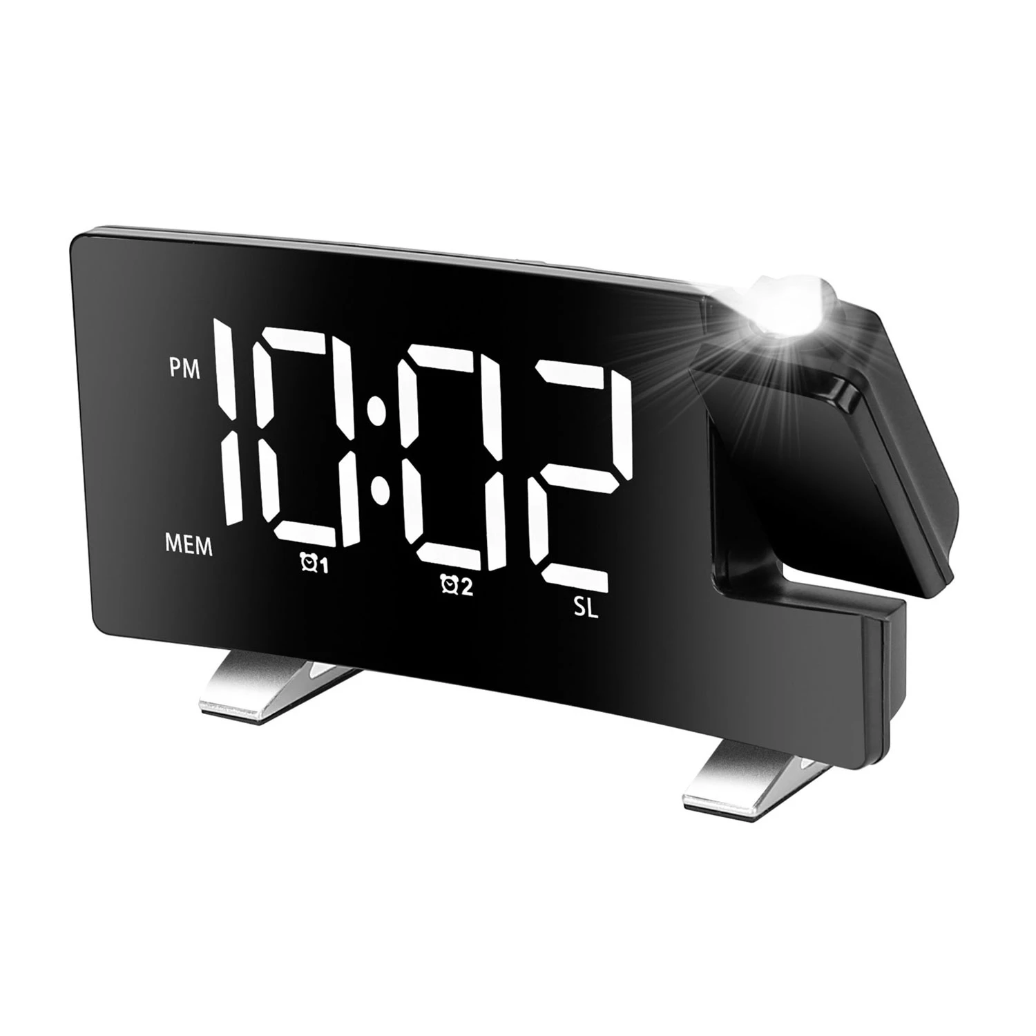 Curved-Screen Projection Alarm Clock: Dual Alarms, USB Charging, 4 Dimmer, 180° Rotation