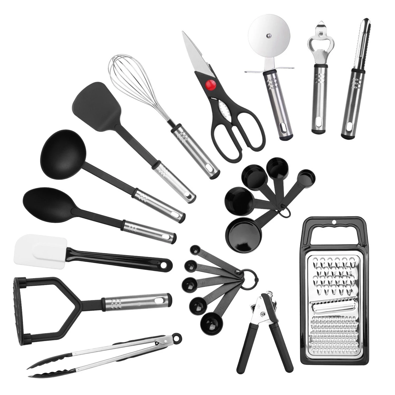 23-piece Stainless Steel Nylon Kitchen Utensil Set: Heat Resistant Cooking Tool Kit With Grater, Scr