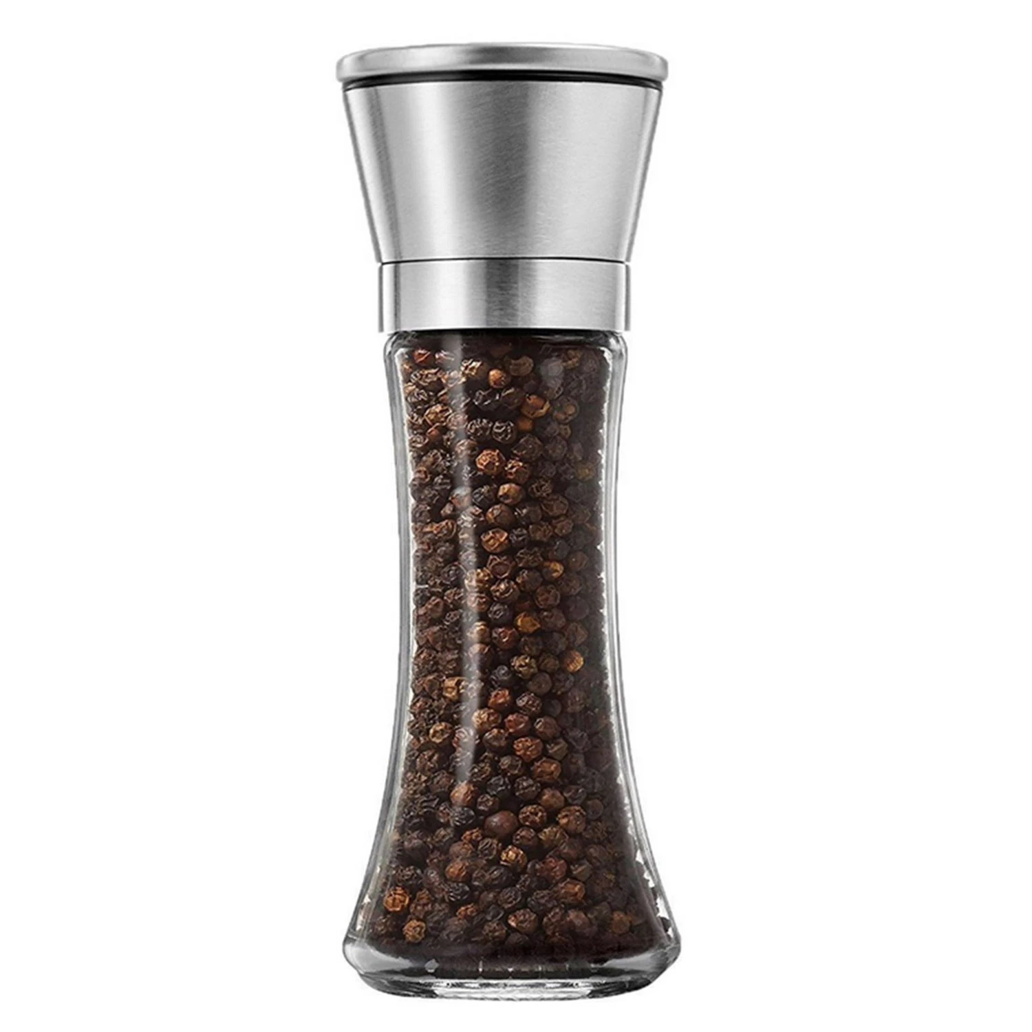 Stainless Steel Salt Pepper Grinder - Glass Mill with Adjustable Coarseness (2 Pack)