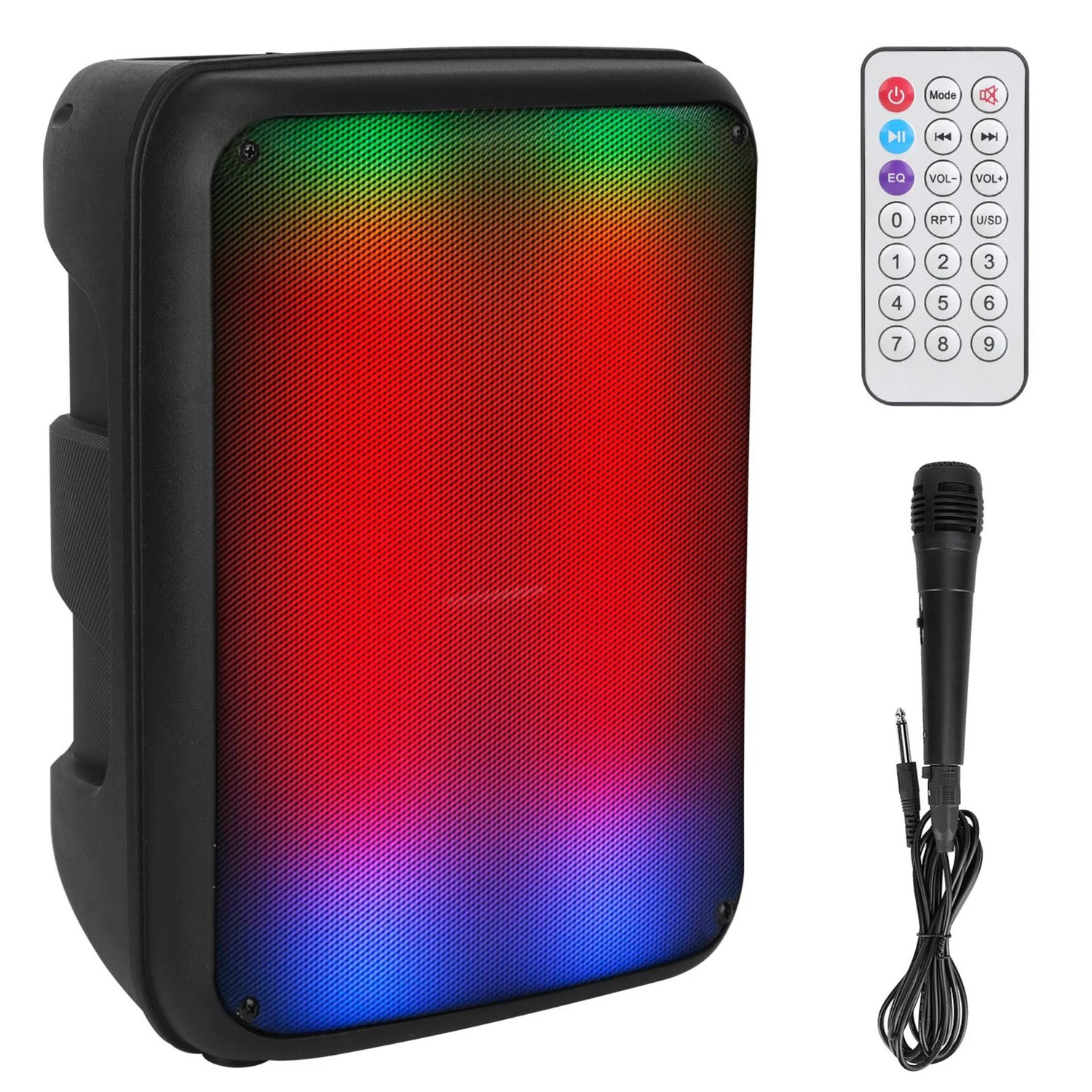 8in Portable Wireless Party Speaker with Colorful Lights, TWS Function, FM Radio, USB/MMC