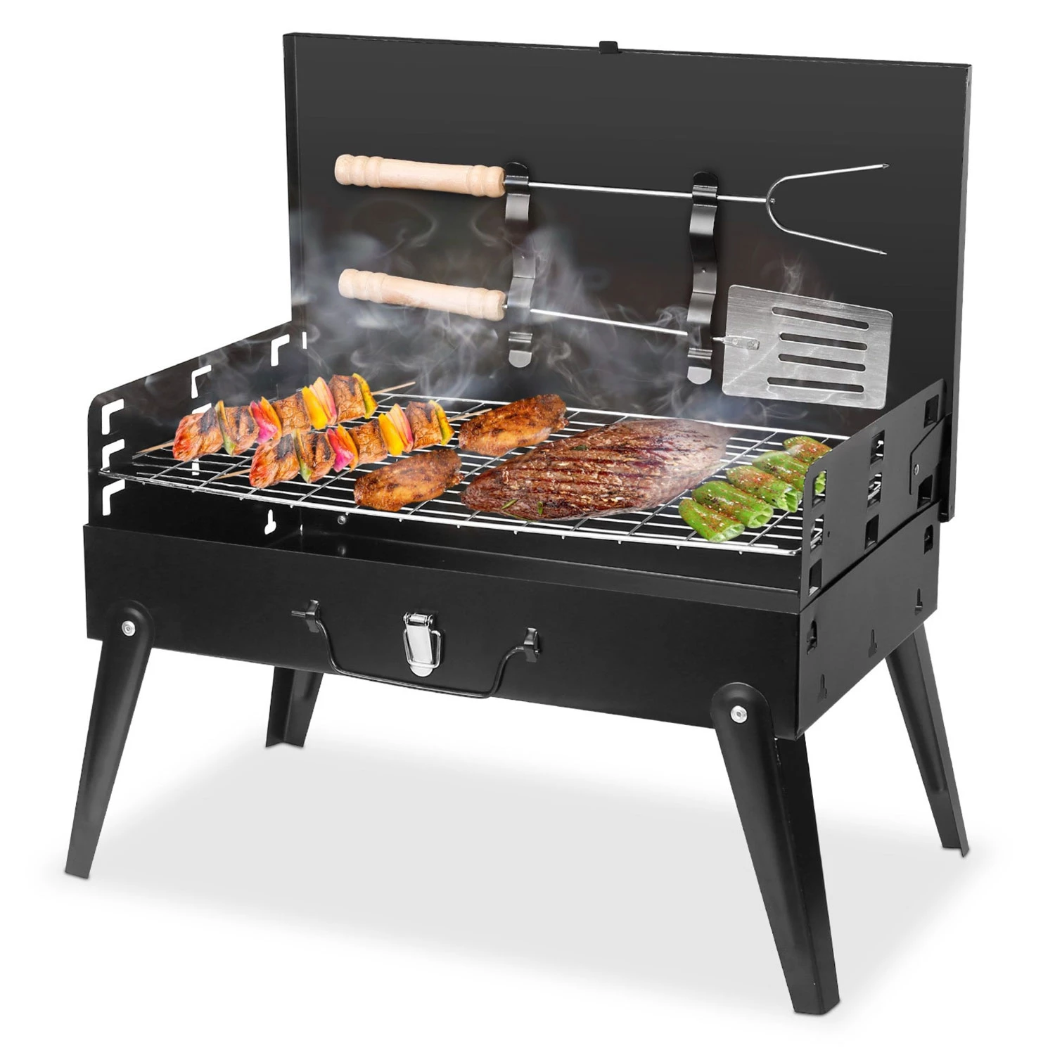 Portable Charcoal Grill - Foldable BBQ Suitcase With Shelf - Ideal For Camping, Picnics, And Garden 