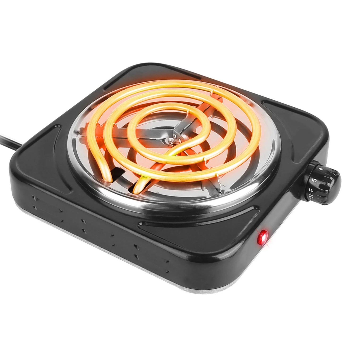 Portable 1000W Electric Single Burner Hot Plate Stove - Non Slip Feet, 5 Temp Adjustments