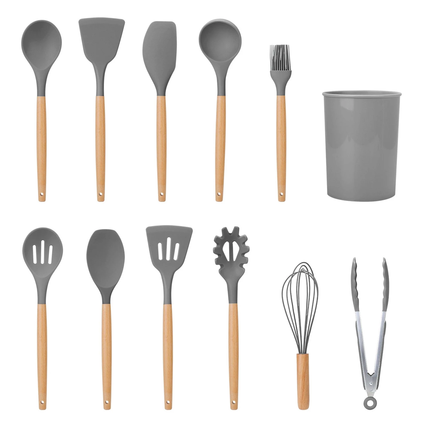 11-piece Silicone Cooking Utensil Set With Heat-resistant Wooden Handle - Spatula, Turner, Ladle