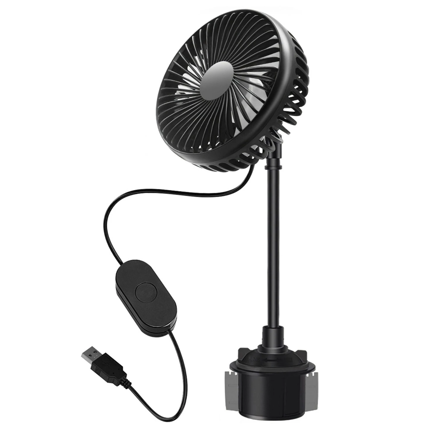 Portable Car Cup Holder Fan w/ 3 Speeds | Adjustable Gooseneck | Fits Car Van Truck SUV RV