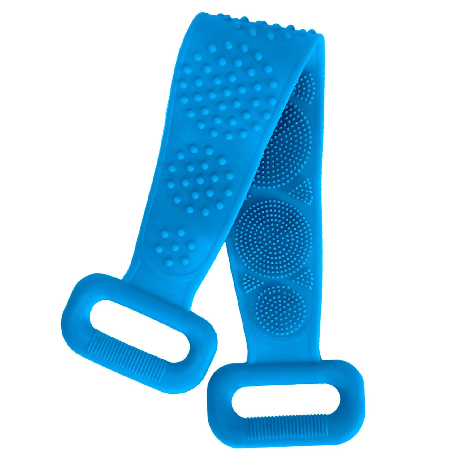 Exfoliating Silicone Body Scrubber Belt with Massage Dots - Shower Strap Brush with Adhesive Hook