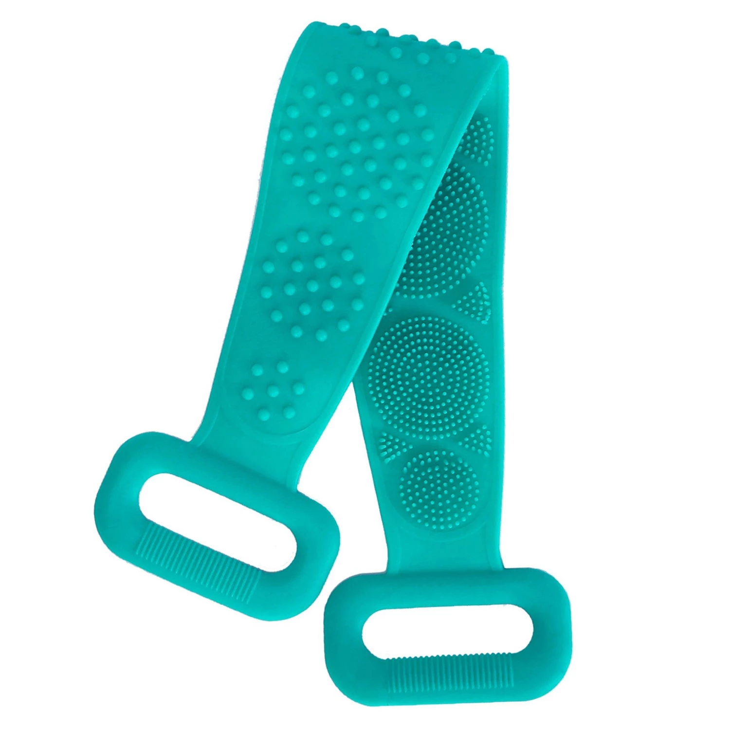 Exfoliating Silicone Body Scrubber Belt with Massage Dots - Shower Strap Brush with Adhesive Hook