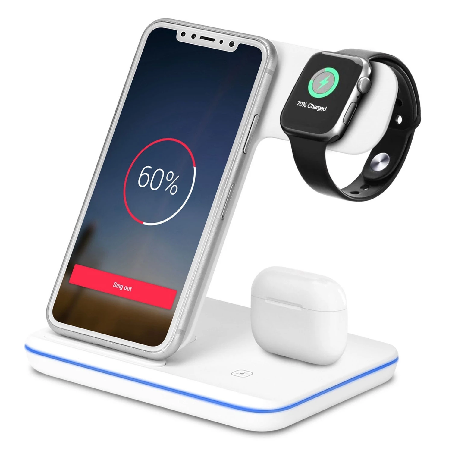 15W 3-in-1 Wireless Charger Stand for iWatch Series 5/4/3/2/1, AirPods, iPhone 11/11 Pro/Xs/X Max/XR