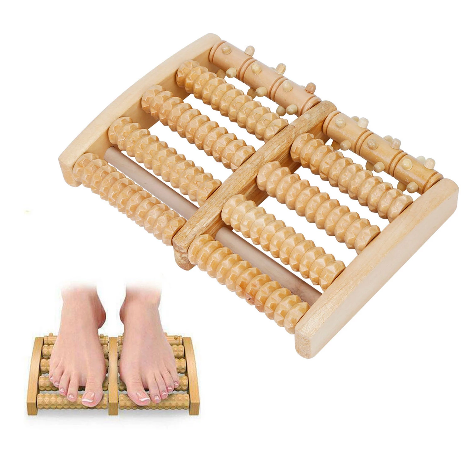 Dual Wooden Foot Roller - Stress Relief And Acupressure Massage for Foot, Leg, And Back