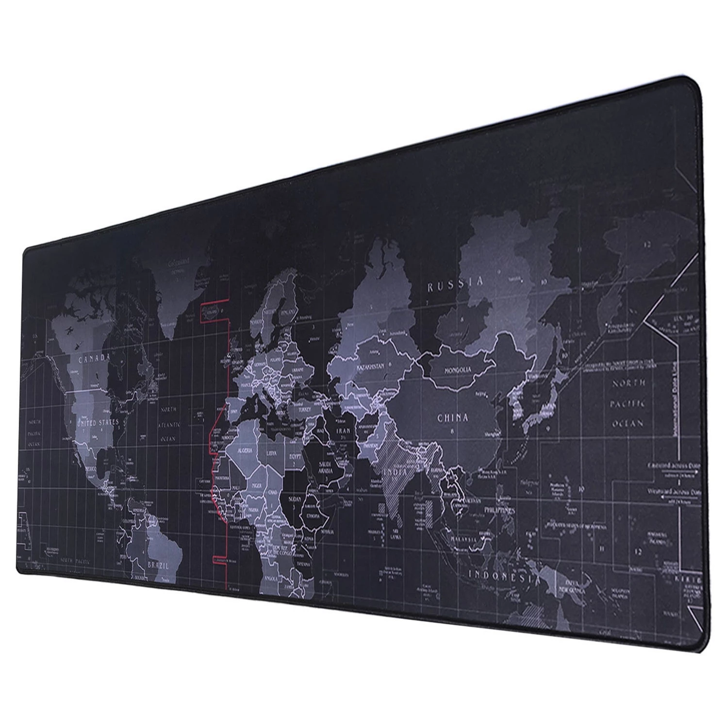 World Map Gaming Mouse Pad 31.0"x11.5" (3.0mm) - Non-Slip Rubber Base, Durable Stitched Edges