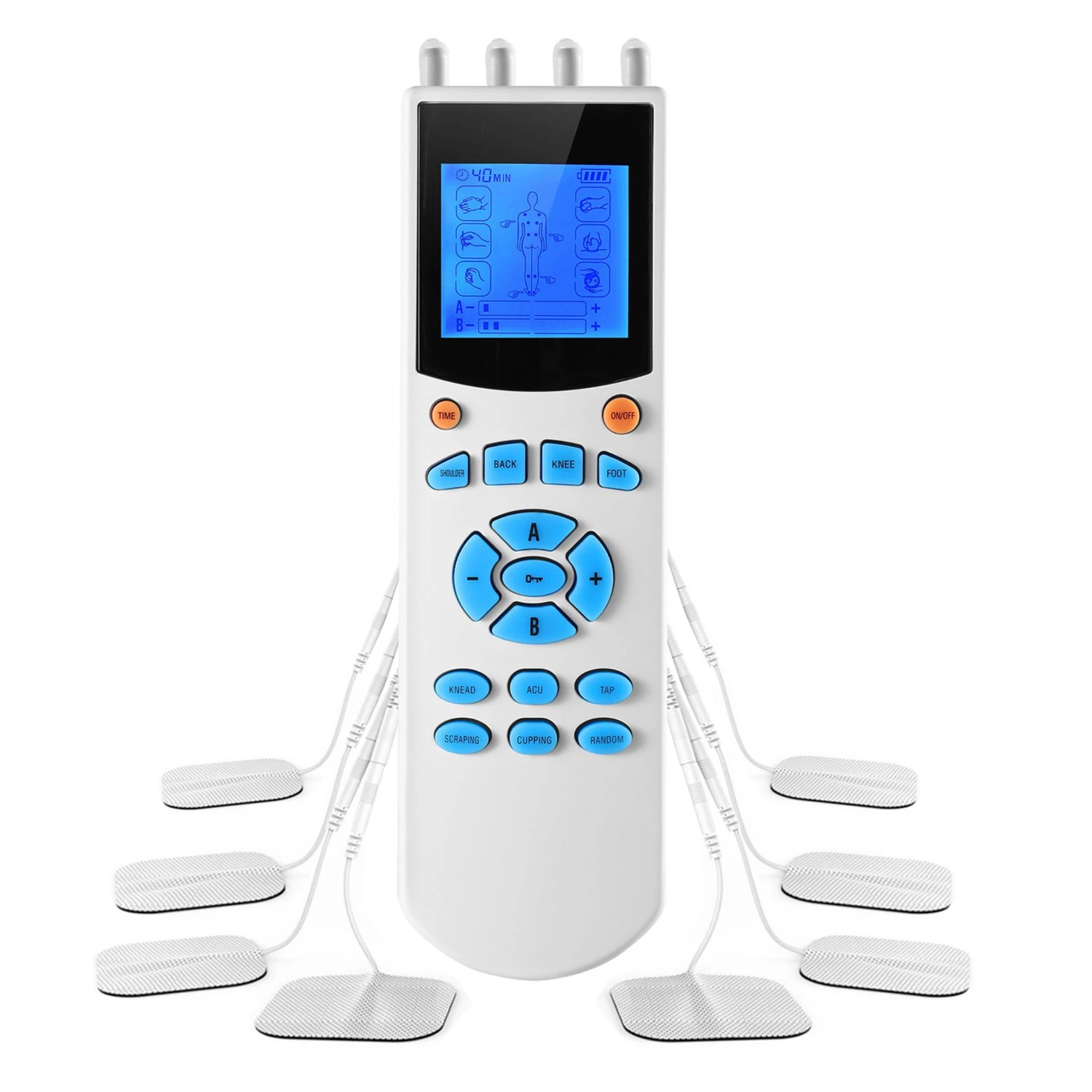 10 Mode Tens Unit Impulse Massager - Pain Relief Muscle Stimulator With 4 Outputs And 8 Electrode