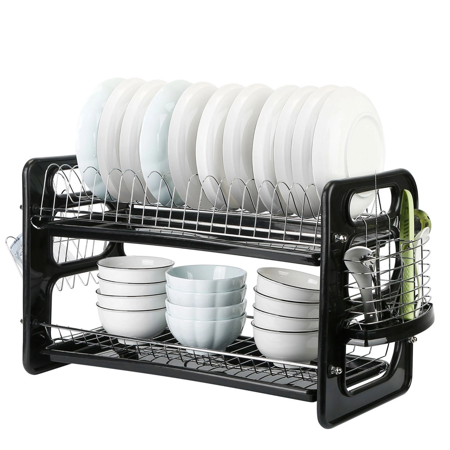 2-Tier Iron Drying Rack Set: Large Storage, Anti-Rust Drainer, Tableware, And Cup Holder