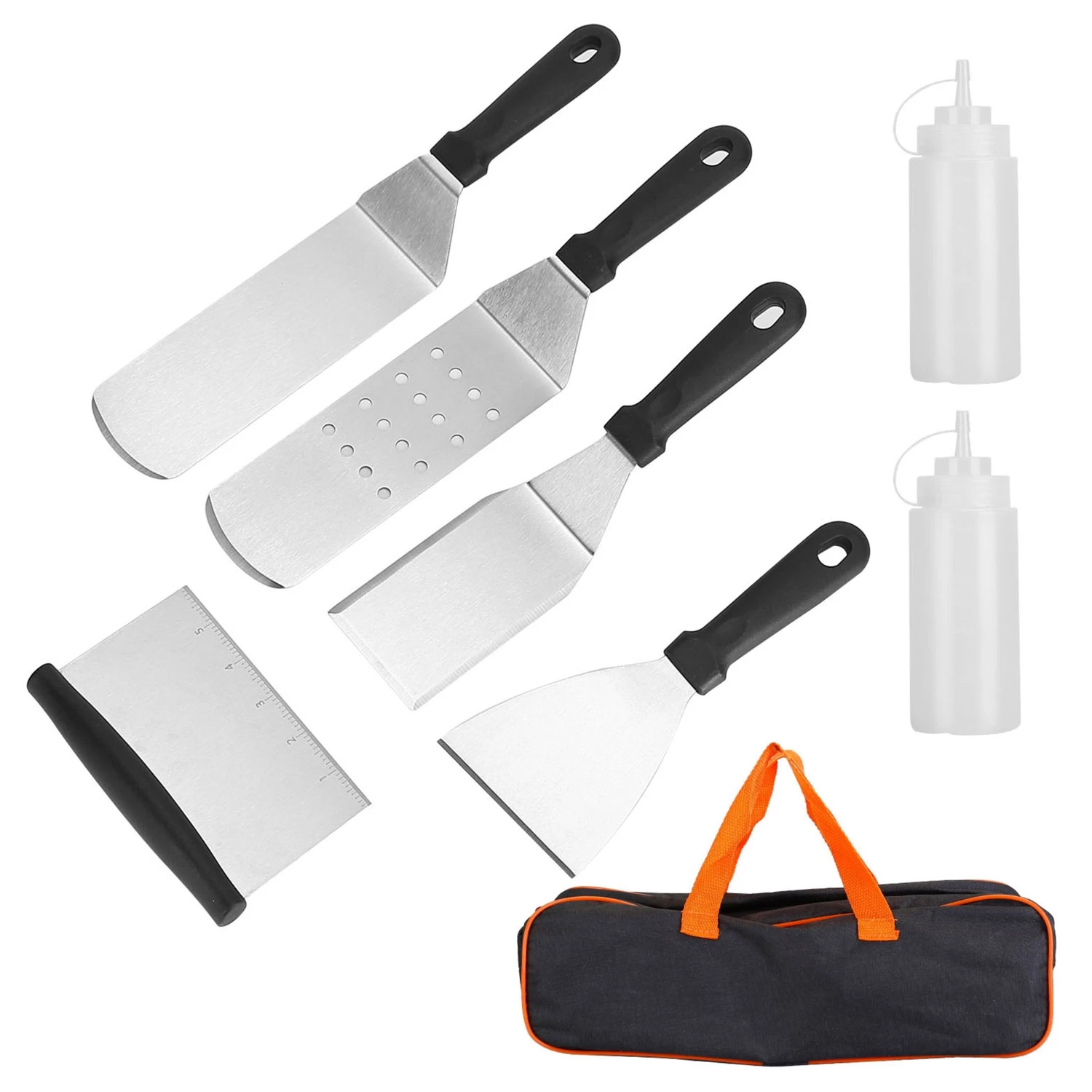 7-Piece BBQ Griddle Utensil Set - Stainless Steel Accessories Kit for Outdoor Grilling