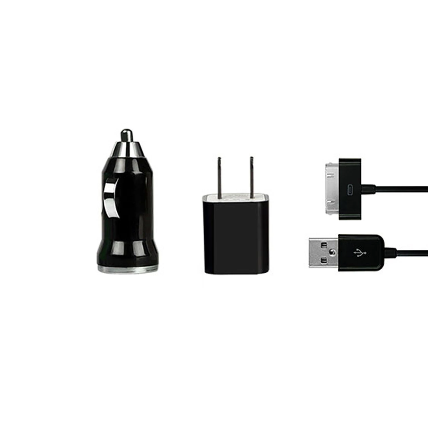 3 Piece Set 32pin USB Car Charger, USB Wall Charger, USB Cable Compatible With Iphone4/4s